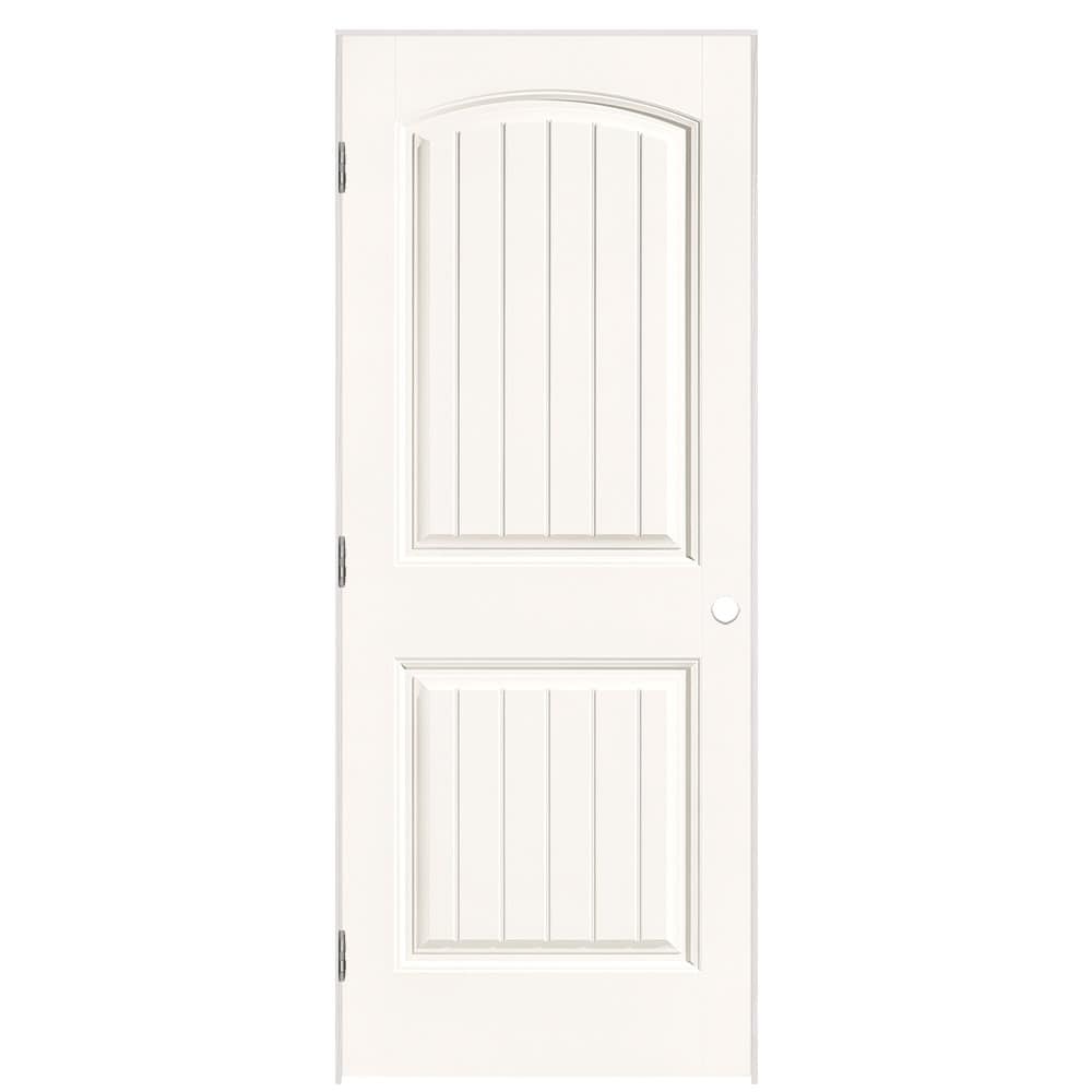 Masonite 1443722 32-in x 80-in Snowstorm Solid core 2-panel round top plank Right hand Smooth Prefinished Molded composite Flat Jamb Single Prehung Interior Door
