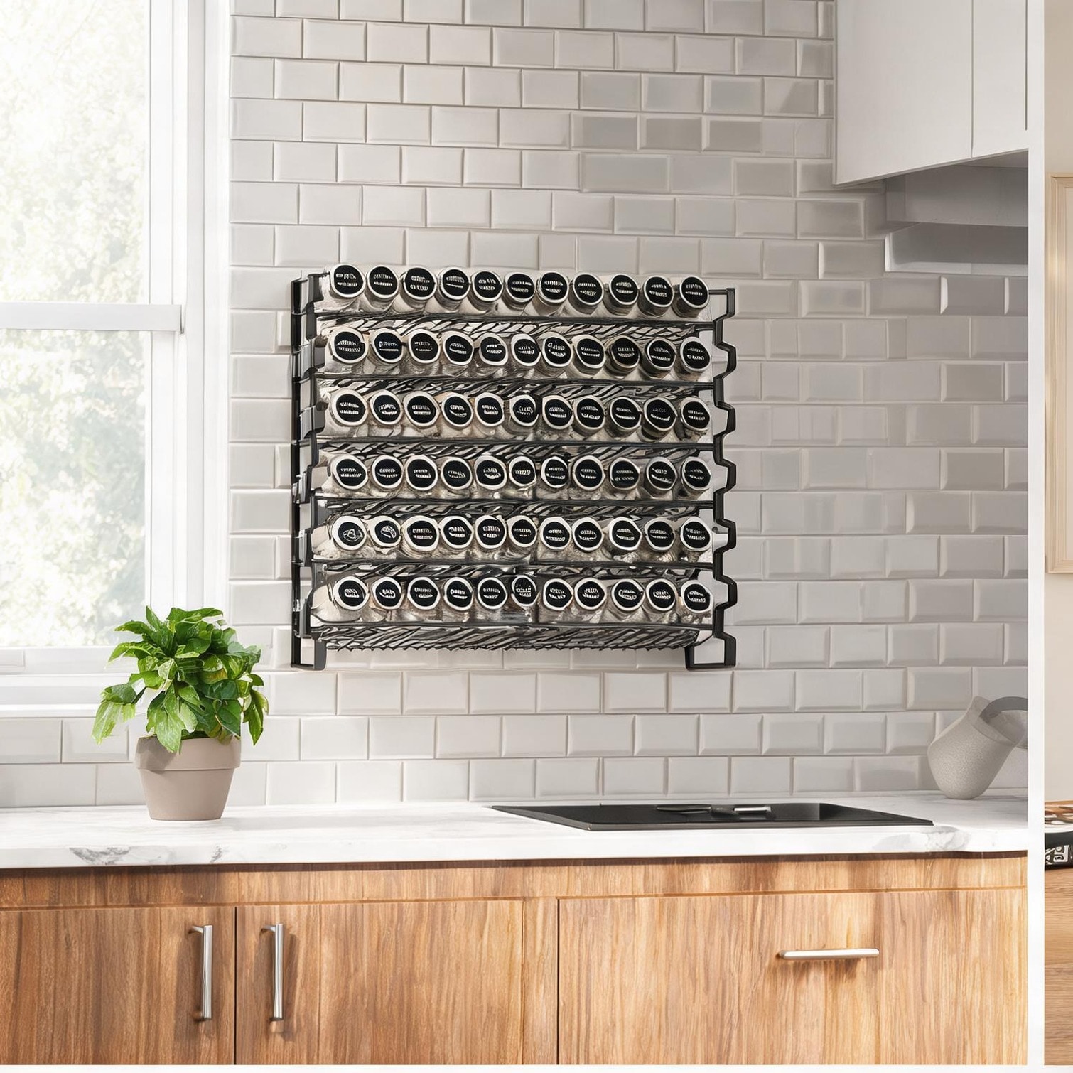Naturefalls 6-Tier Wall or Countertop Spice Rack Set with 72 Glass Jars 25.98x7.87x19.69 in Sleek Black Steel #D8BHDMDPXI77