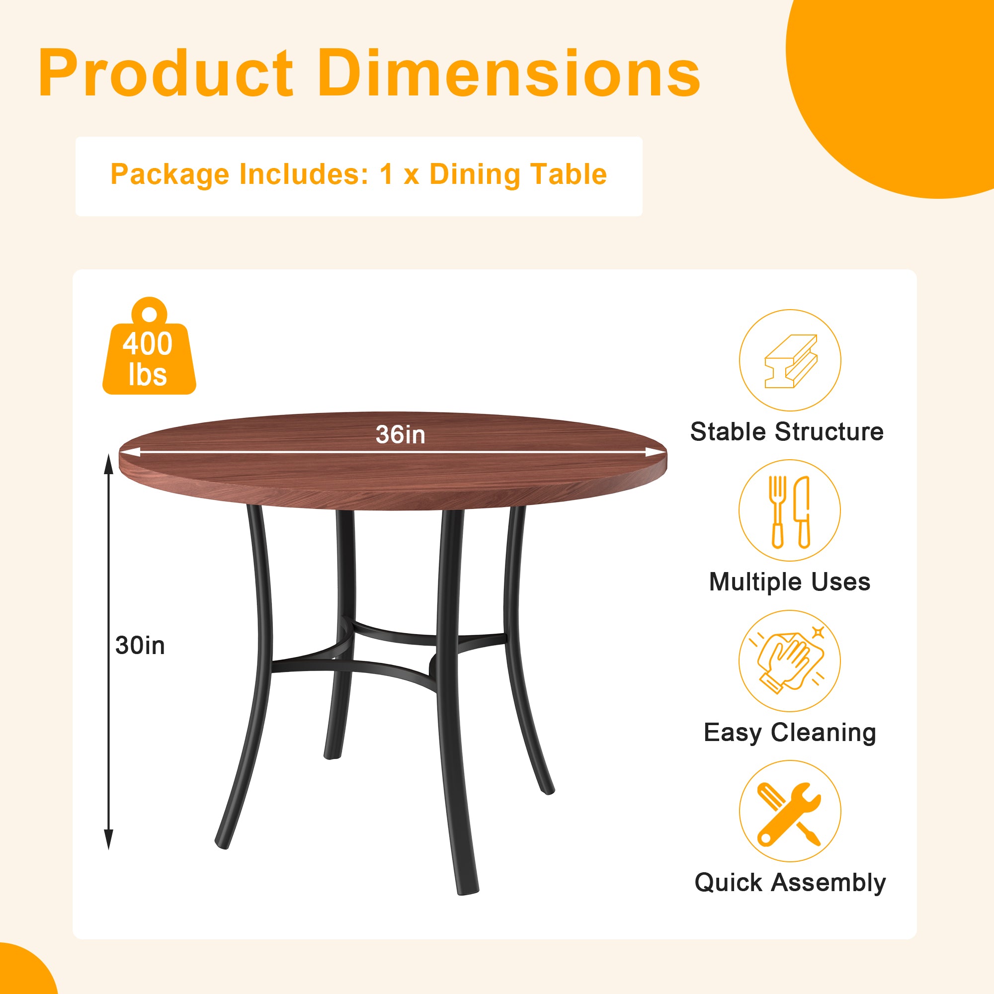 Vecelo LOE-FH-TBL16-BRN Dining-Tables - View #3