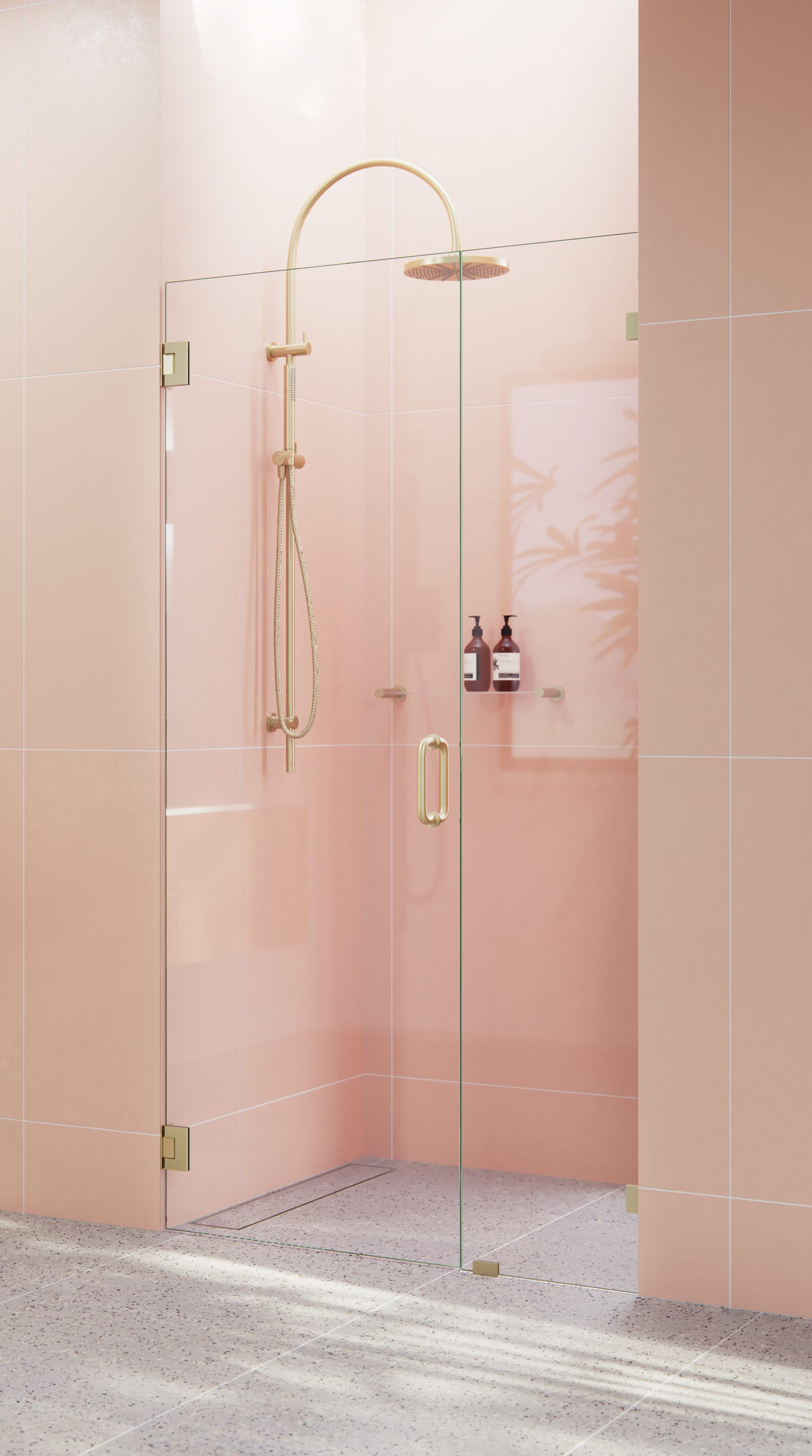 Glass Warehouse Illume 44 In W X 78 In H Frameless Hinged Satin Brass Standard Shower Door