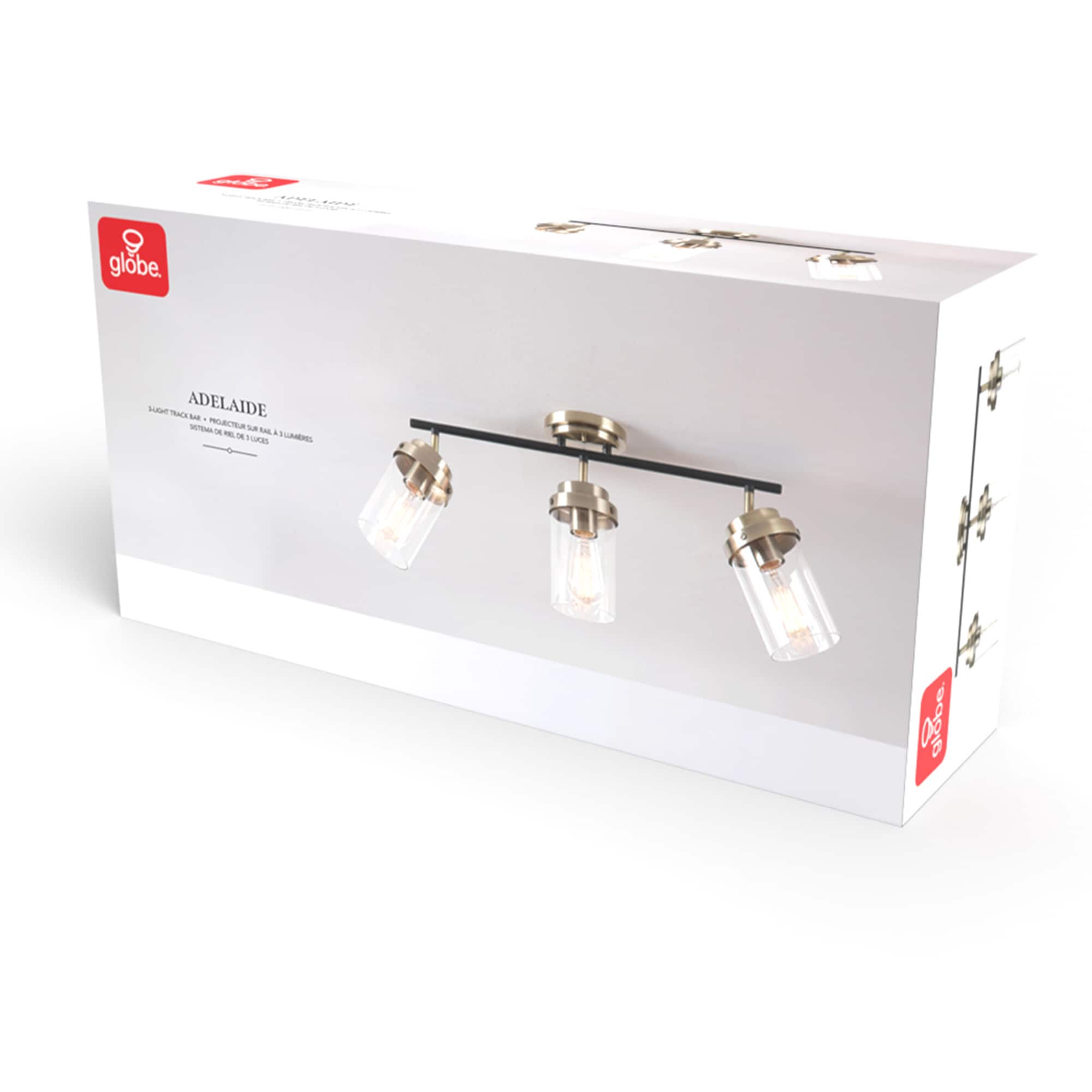 Adelaide Matte Black and Antique Brass 3-Light Track Kit with Clear Glass