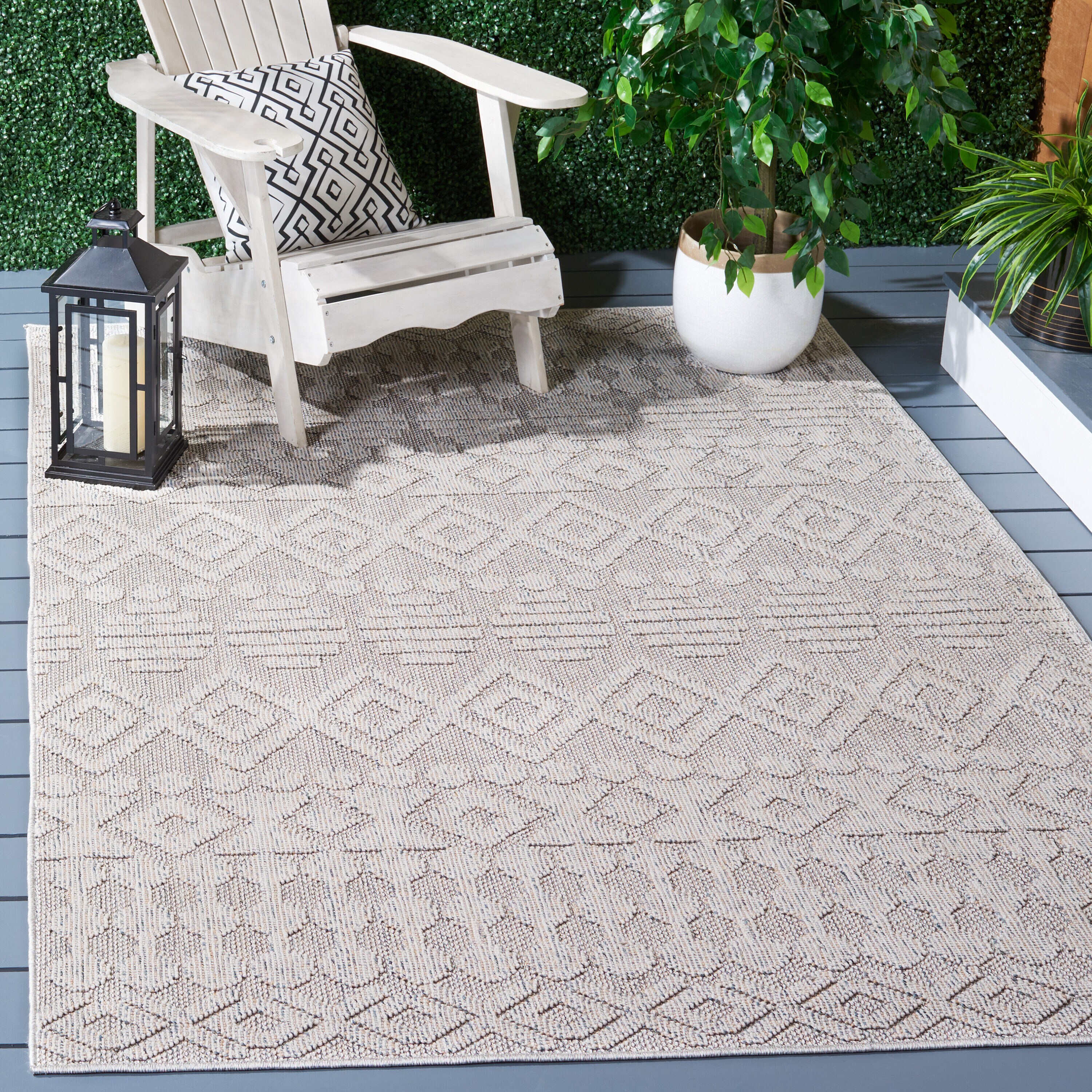 Safavieh GLB214F-9 Global 9 x 12 (ft) Synthetic Gray/Ivory Rectangular Indoor/Outdoor Geometric Area rug