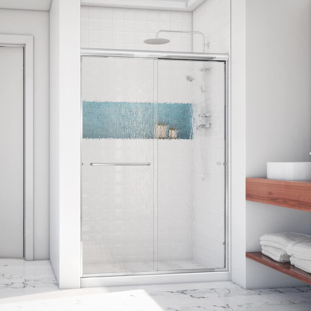 Arizona Shower Door LSER6065CHRNR Lite-Euro recessed Polished Chrome 56-in to 60-in W x 65.375-in H Semi-frameless Bypass Sliding Shower door 1/4-in Thick Patterned Glass