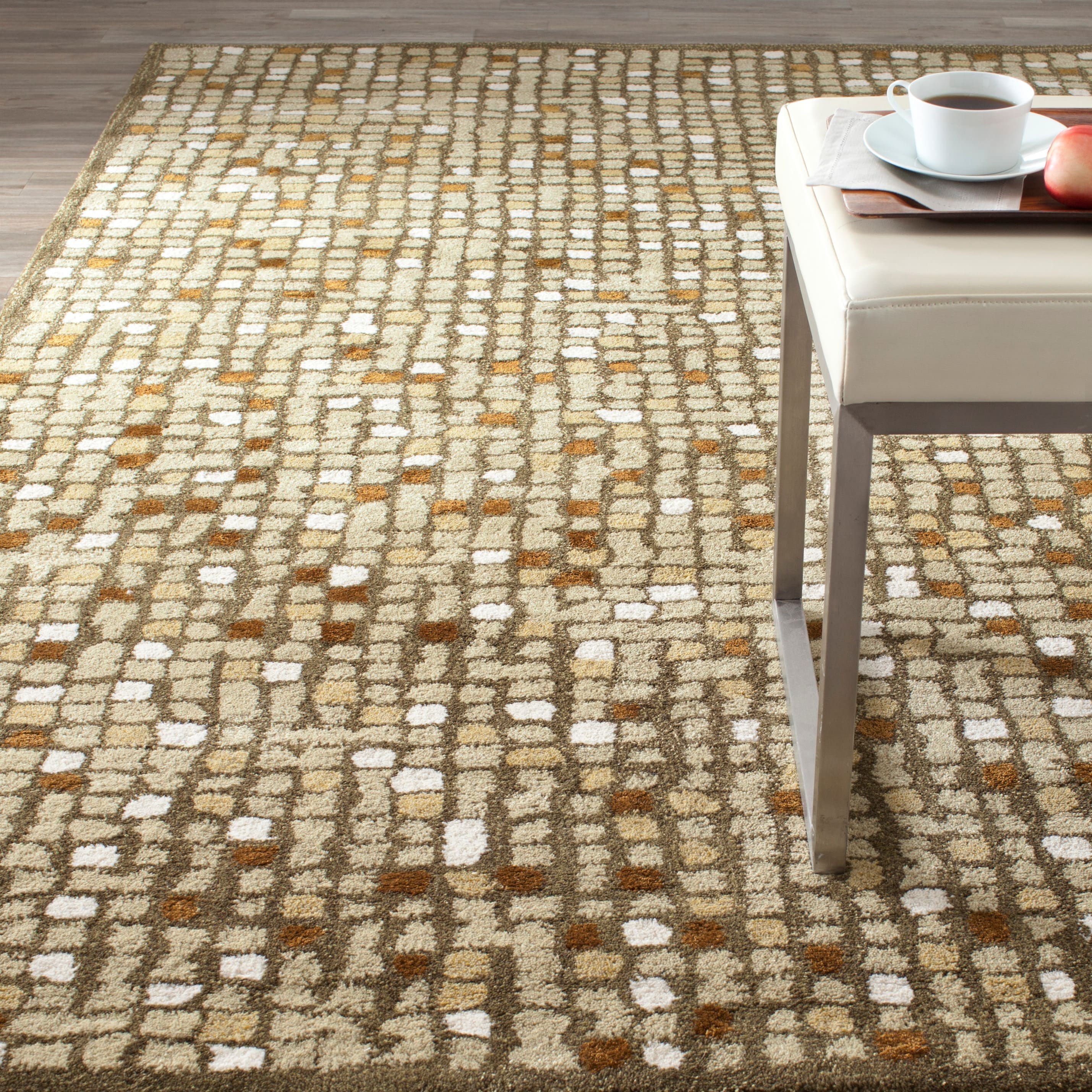 Martha Stewart MSR3623A-5 Mosaic 5 x 8 (ft) Tufted Wool Oolong Tea Green Rectangular Indoor Abstract Farmhouse/Cottage Area rug