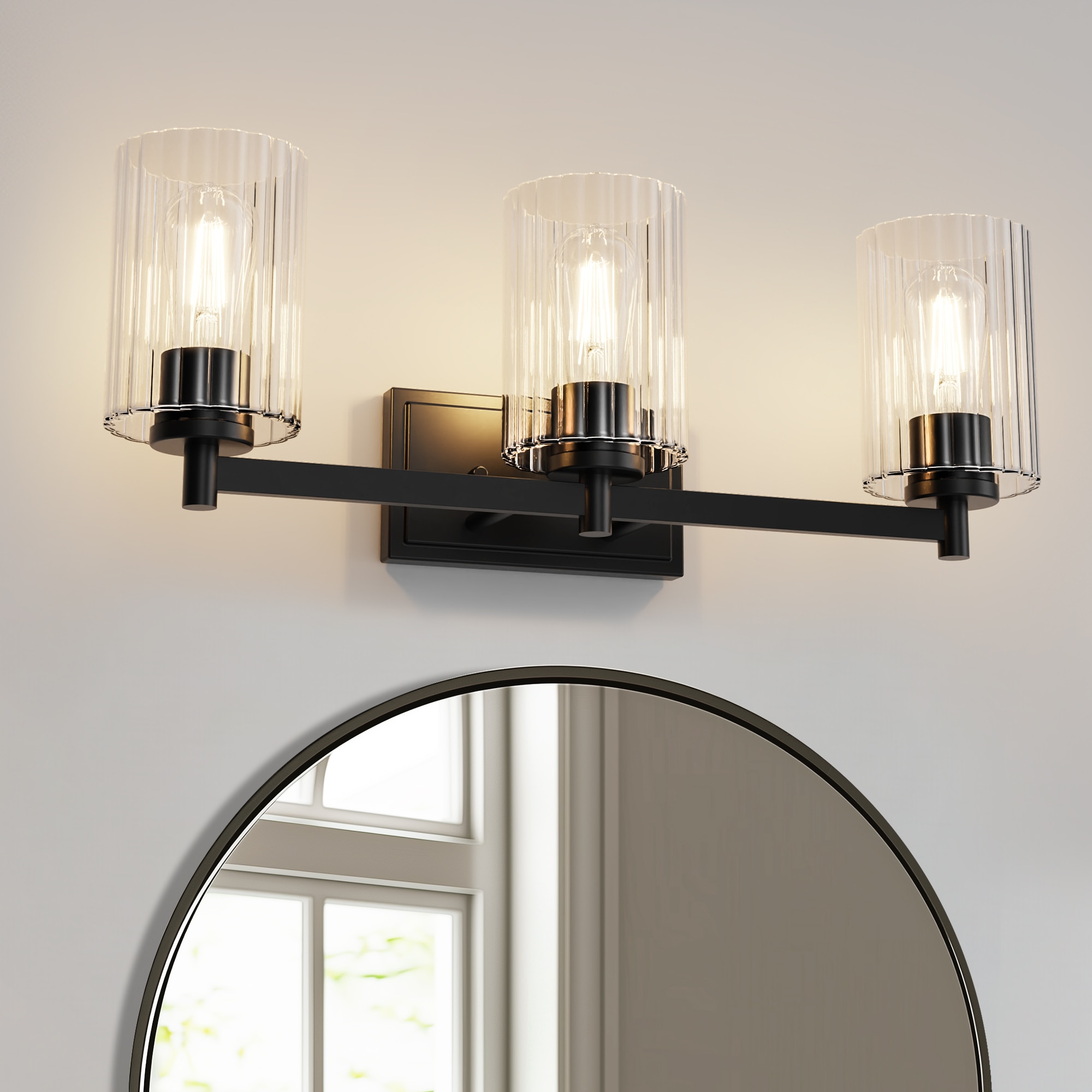 YANSUN LA-ZD-JQ25701CBL-11 23.6-in 3 -Light Matte Black Industrial Vanity light