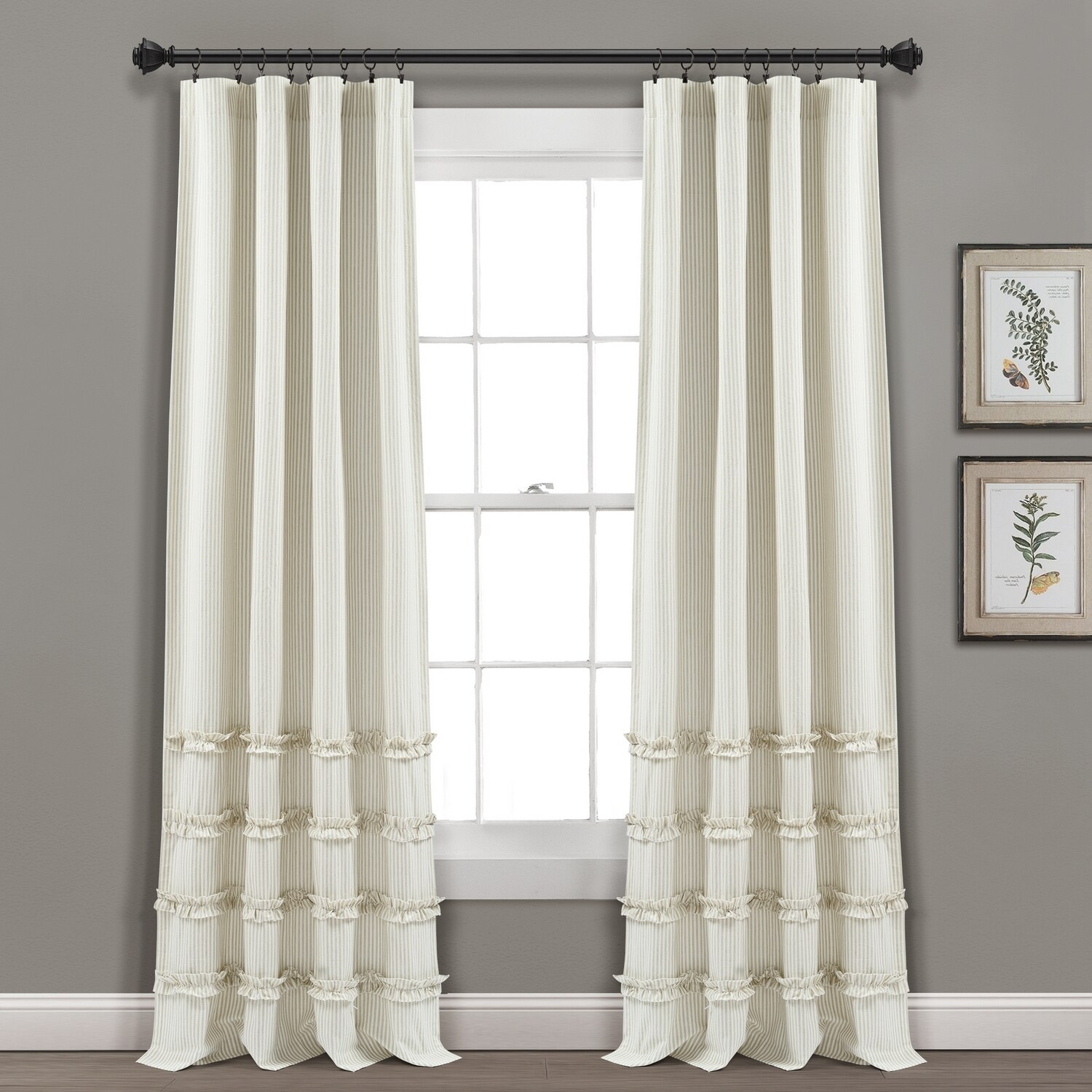 Lush Decor 16T004537 84-Inches Neutral Striped Rod pocket Curtain panel pair