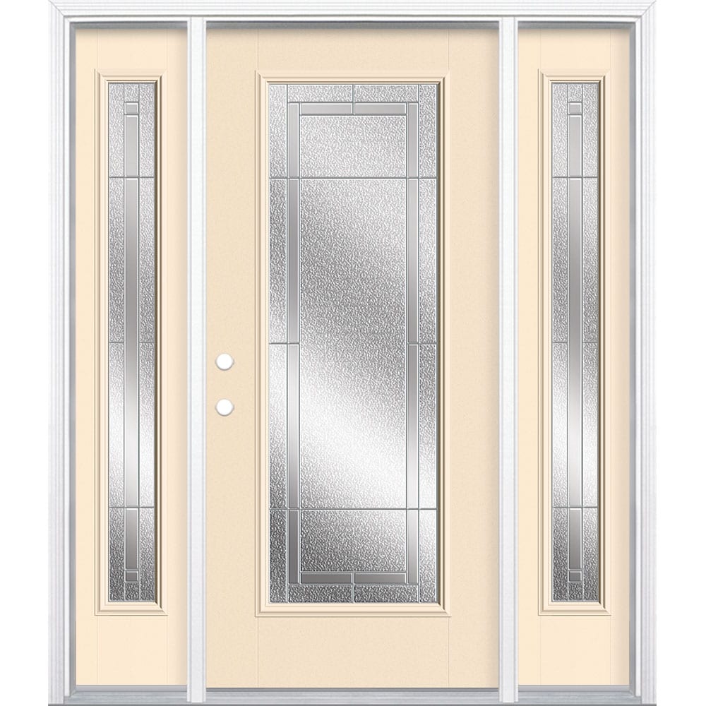 Masonite 3420170 Focus 60-in x 80-in x 4-9/16-in Fiberglass Full lite Right-hand inswing Bisque Painted Prehung Front Door with Sidelights with Brickmould Insulating core