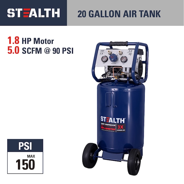 Stealth 20-Gallon Single Stage Portable Electric Vertical Air Compressor Stealth 20-Gallon Single Stage Portable Electric Vertical Air Compressor