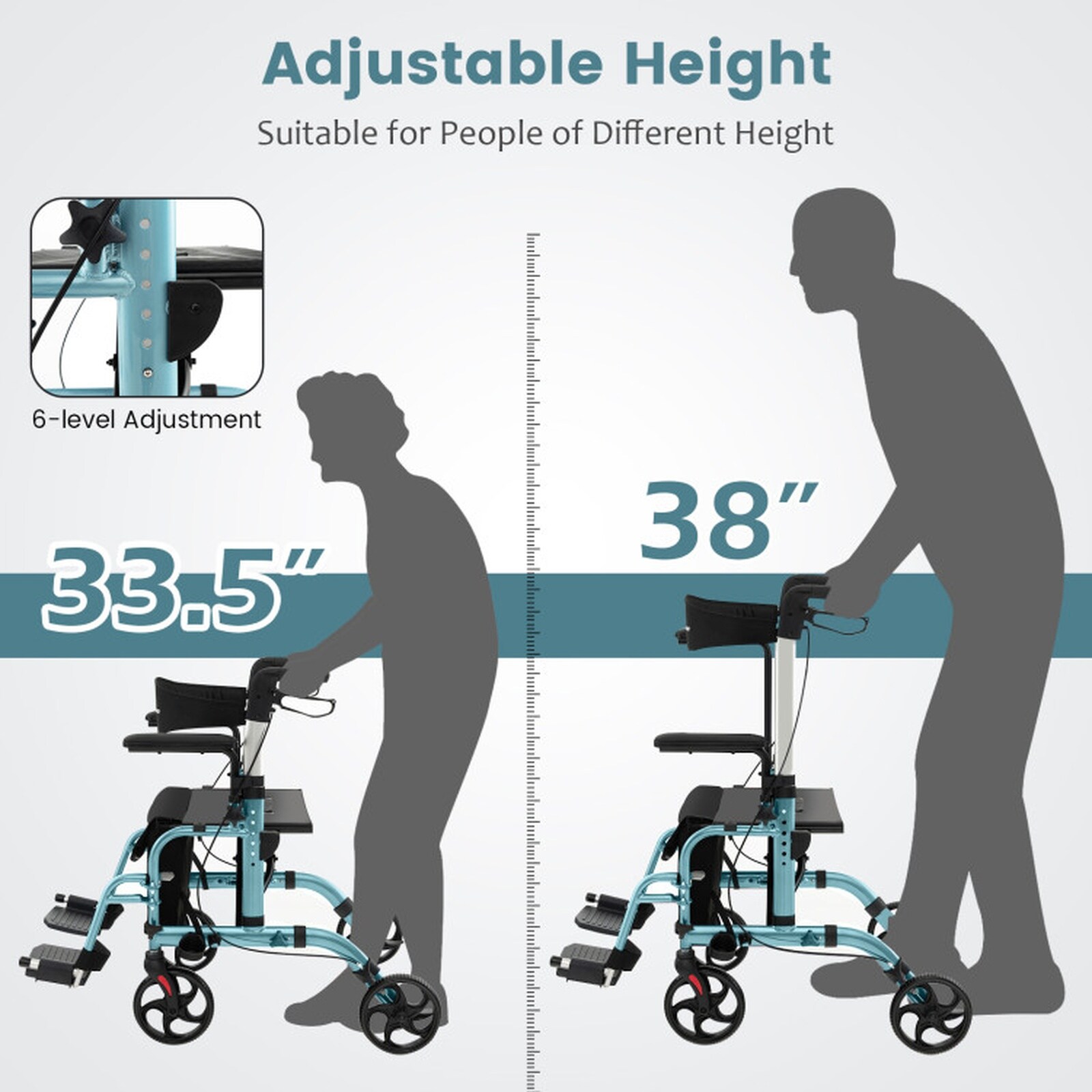 SUGIFT Folding Rollator Walker with Padded Seat 8-in Wheels Reversible ...