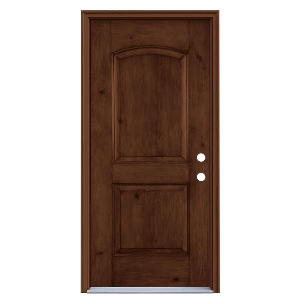 JELD-WEN LOWOLJW232400013 36-in x 80-in x 4-9/16-in Fiberglass No glass Left-hand inswing Dark Chocolate Stained Prehung Front Door with Brickmould Insulating core