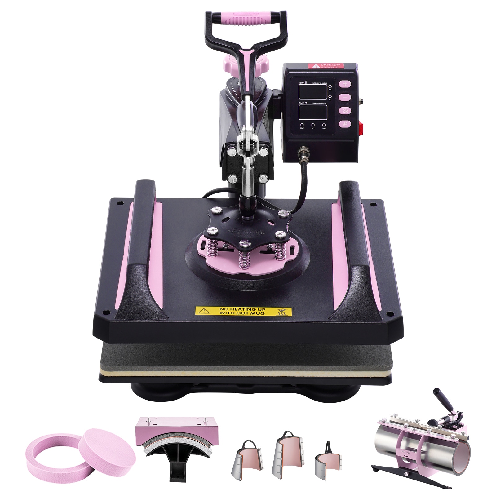 VEVOR SCYTS30OZ12107968V1 Heat Press Machine  12 x 15 inch  8 in 1 Heat Transfer Machine with 30 oz Tumbler Press  360° Swing Away Digital T-Shirt Pressing  Teflon Coating  for T-Shirts/Mugs/Hats/Plates  Black+Pink