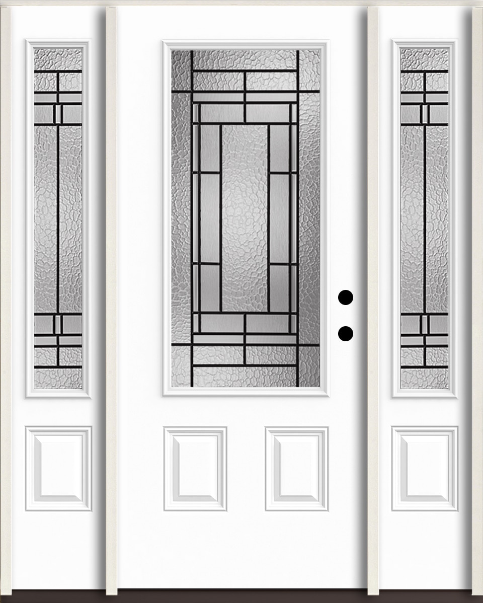 RELIABILT LO963690 Pembrook 60-in x 80-in x 4-5/8-in Fiberglass 3/4 lite Left-hand inswing Modern White Paint Painted Prehung Front Door with Sidelights Insulating core