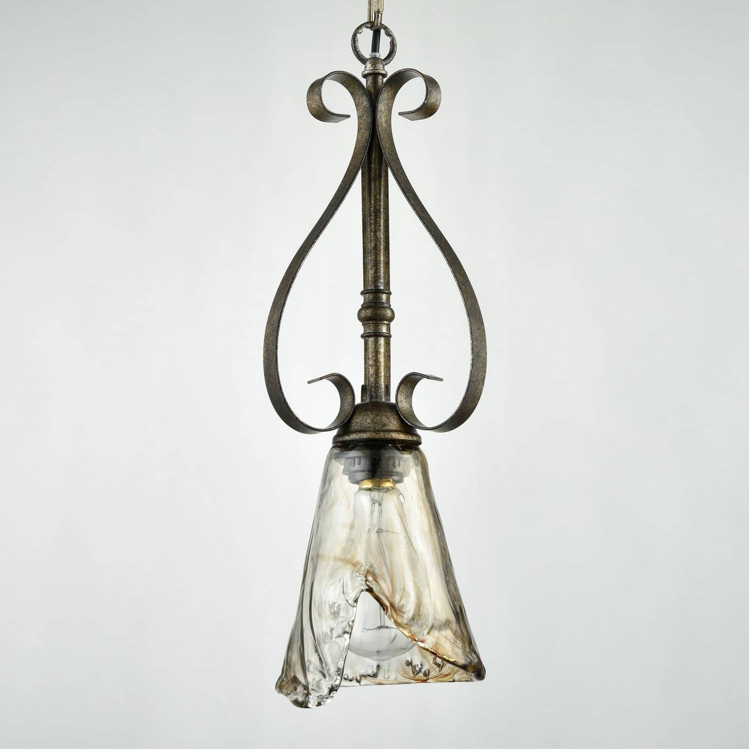 Vintage Amber Glass Mini Pendant Light with Bronze Finish