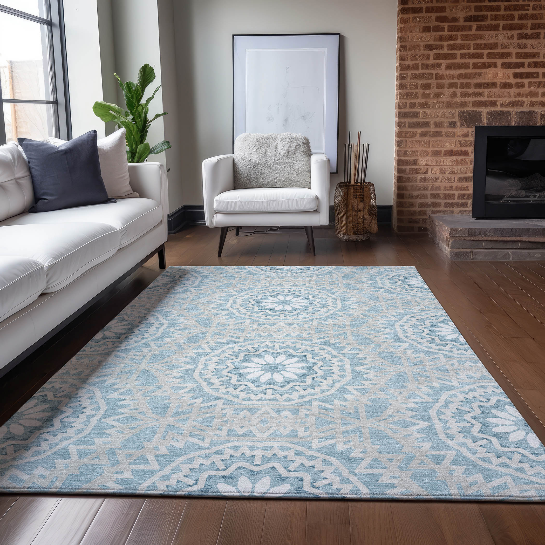 Addison Rugs ACN619DN8X10 Chantille ACN619DN 8 x 10 (ft) Polyester Denim Rectangular Indoor/Outdoor Abstract Machine washable Area rug