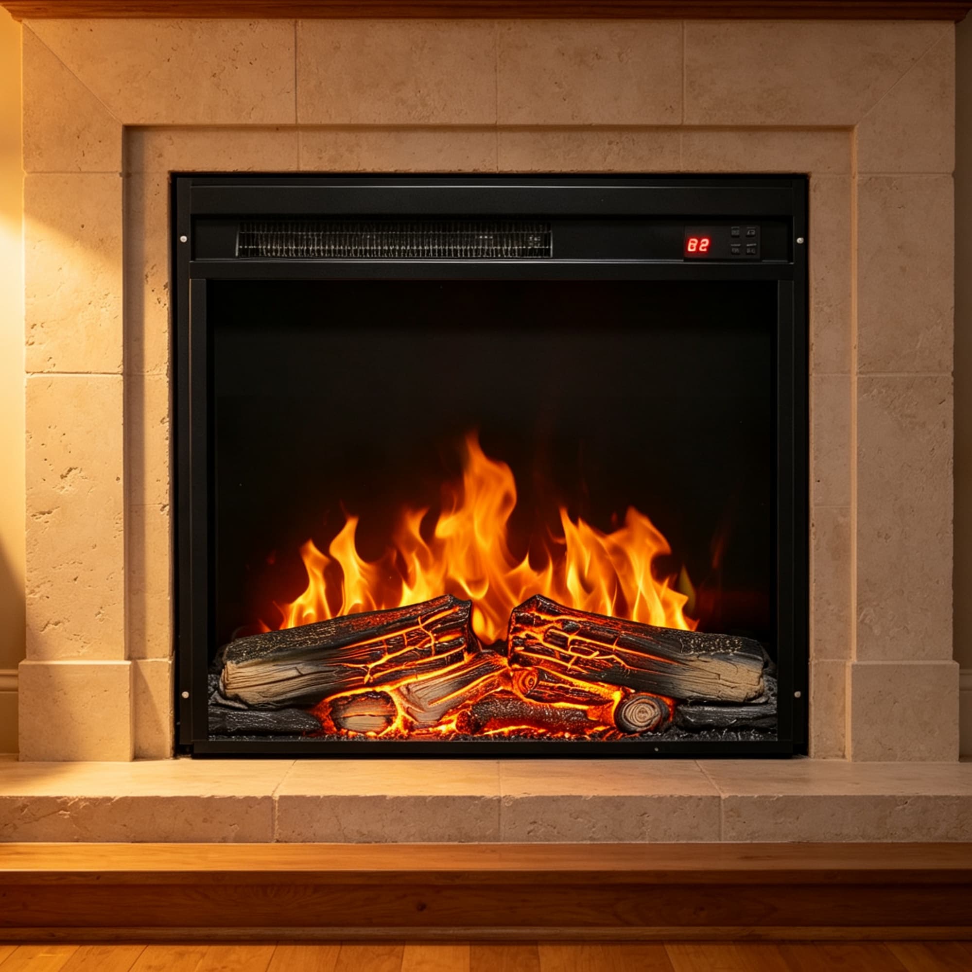 Bybafun 24-in W x 19.9-in H Black Electric Fireplace Insert