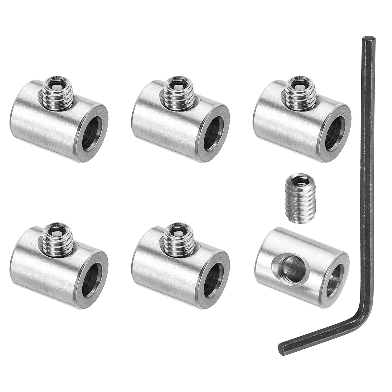 Unique Bargains 4mm Hole Wire Rope Clipssets 6pcs 304 Stainless Steel Single Holes Lock Cable Clamps Clip with M4 Hexagon Screws Spanner for Cable Fittings Silver #S26042800UX4480