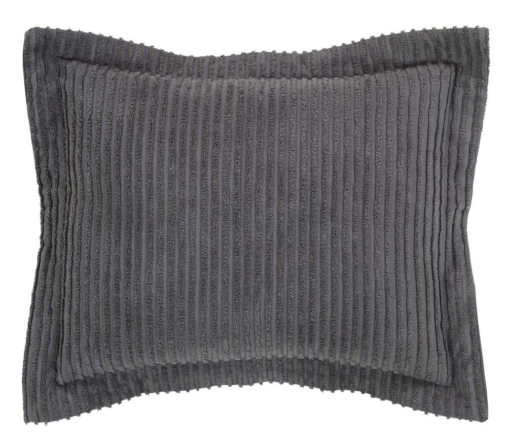 Gray Cotton Chenille Tufted Standard Sham with Bold Stripes