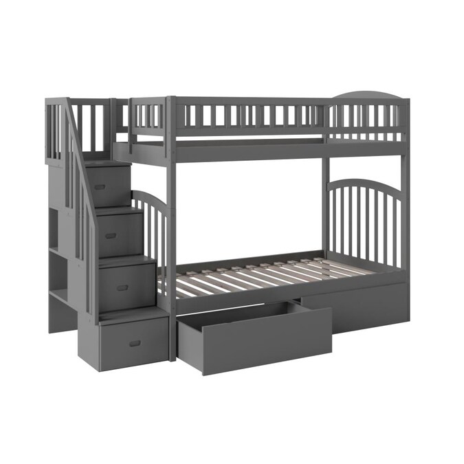 Atlantic Furniture Westbrook Staircase, Grey Twin Over Full Bunk Bed With Storage Stairs