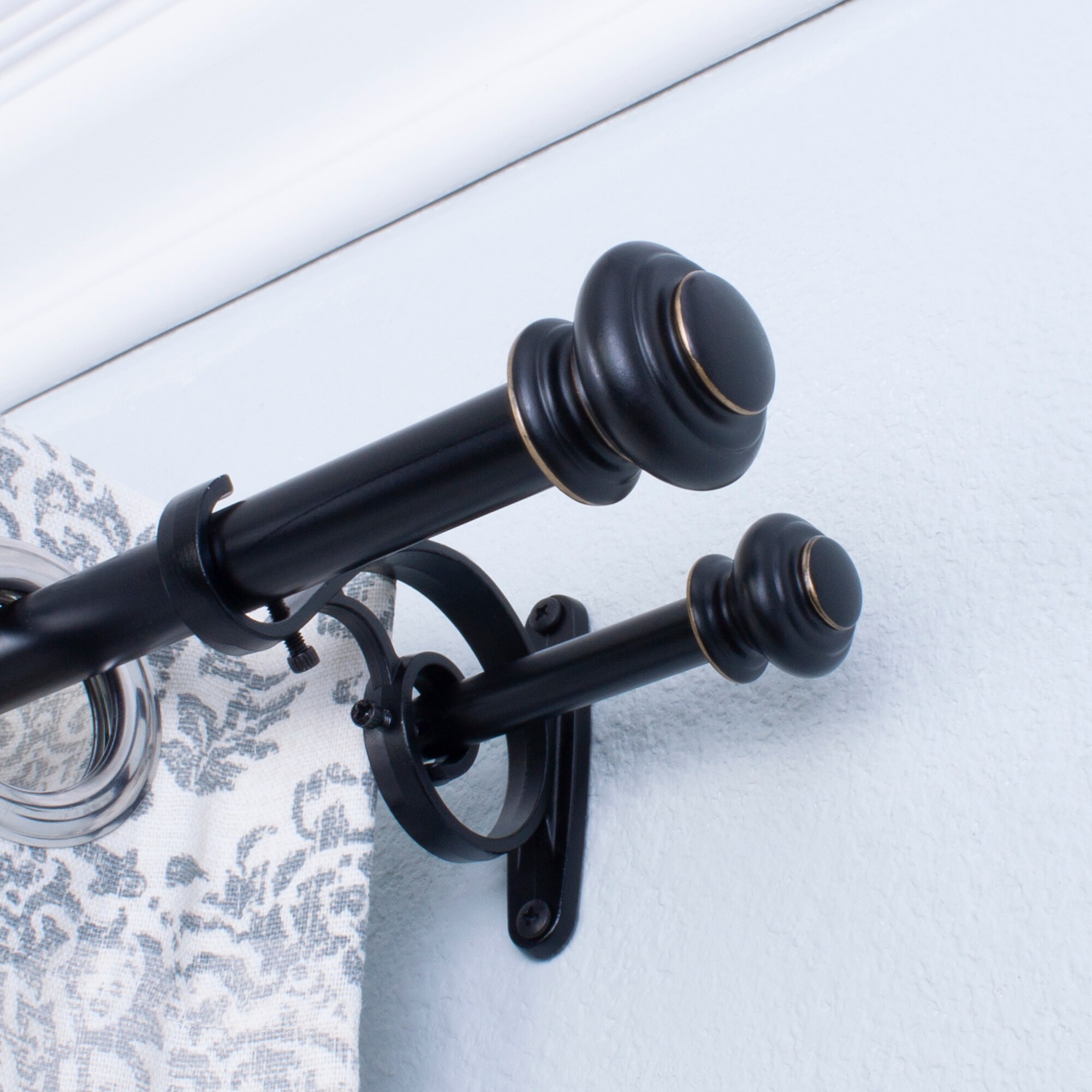 Antique Bronze Adjustable Double Curtain Rod Set with Finials