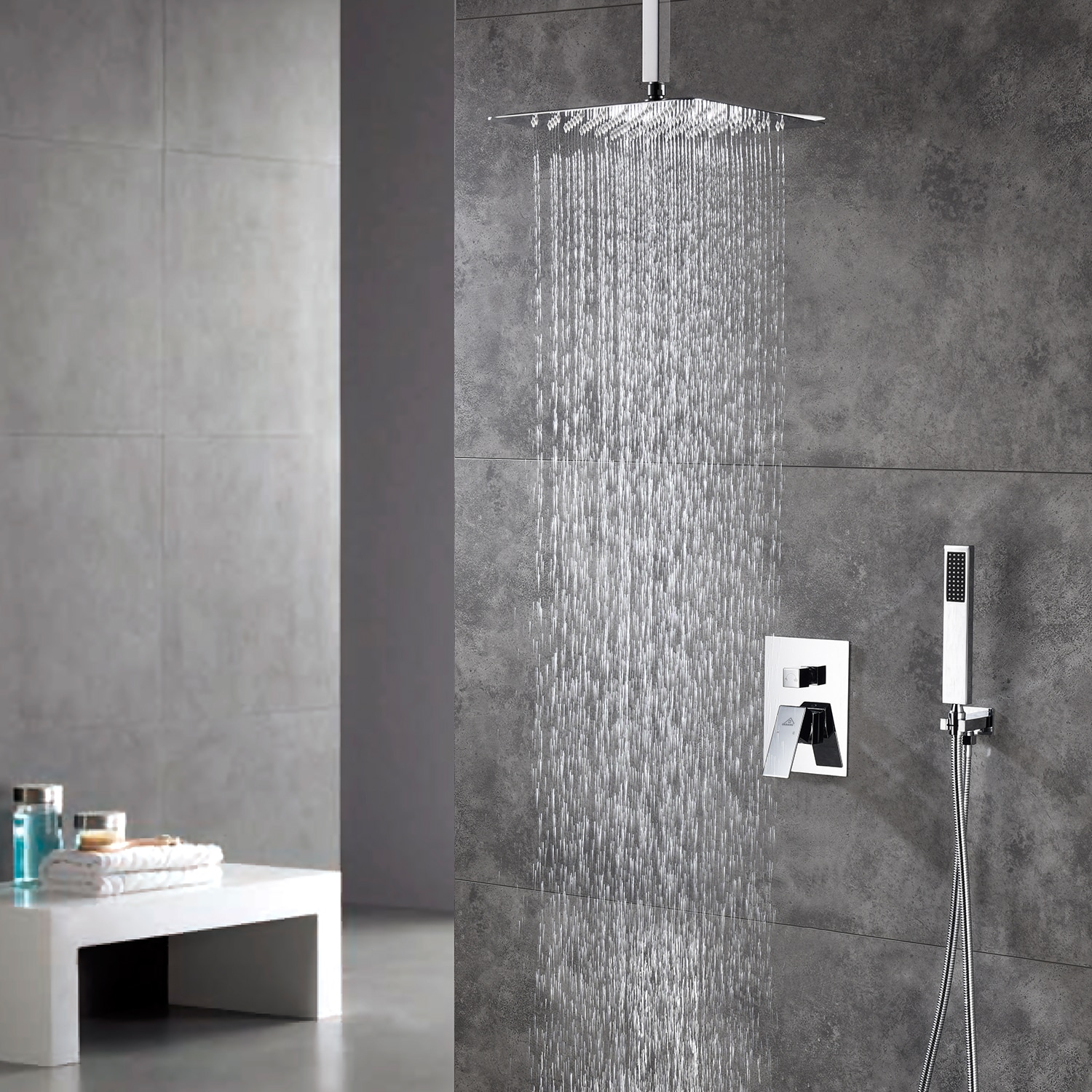 CASAINC Chrome Dual Head Waterfall Built-In Shower System With 2-way ...