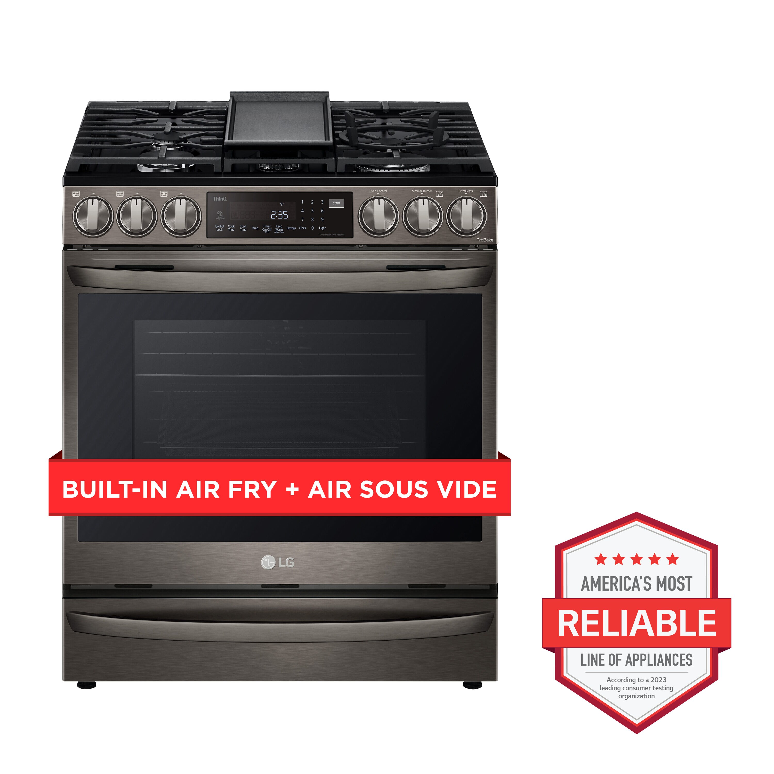 LG InstaView 30-in 5 Burners 5.8-cu ft Self-cleaning Air Fry Convection Oven  Freestanding Smart Natural Gas Range (Printproof Black Stainless Steel) in  the Single Oven Gas Ranges department at