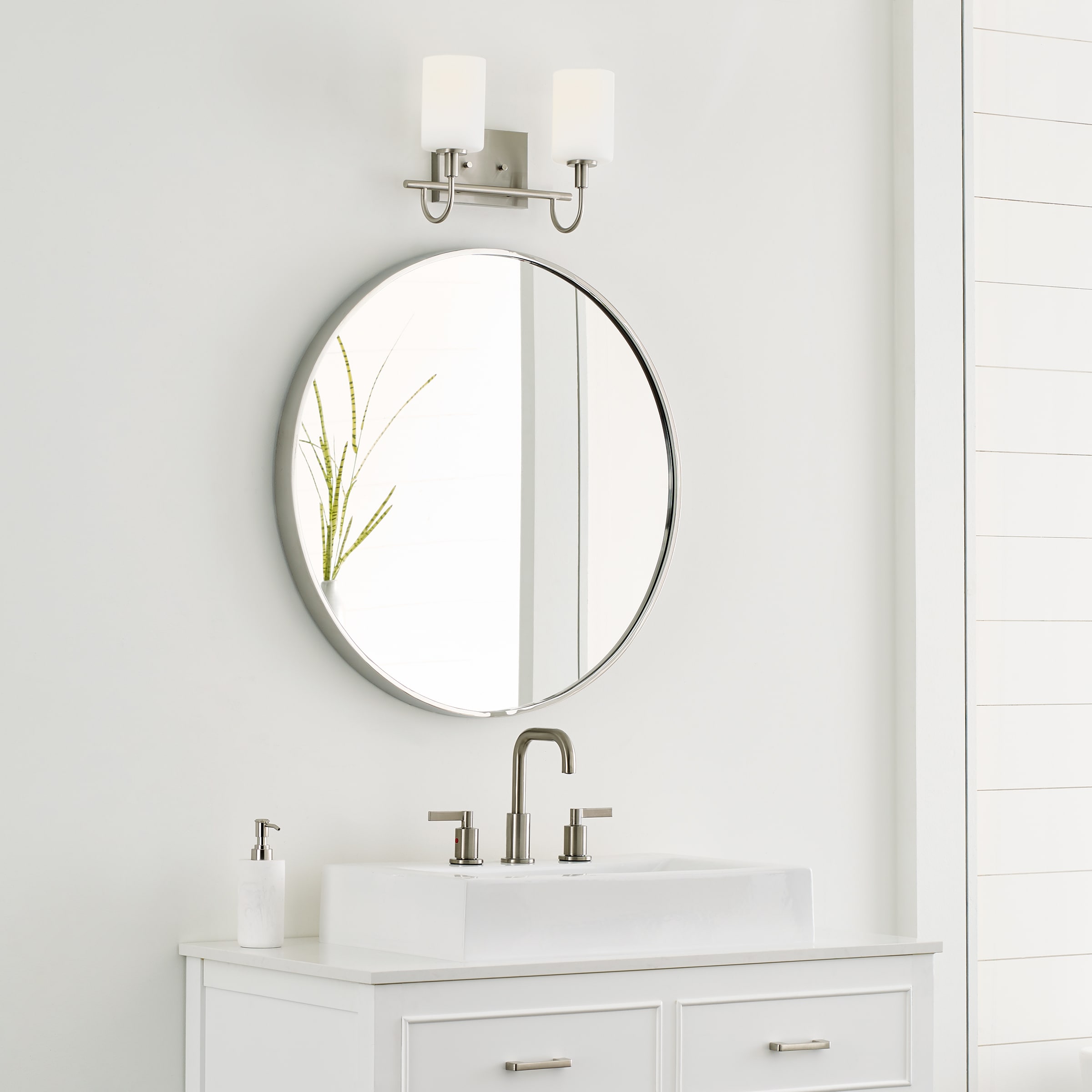 Oak Moore 13.875" Brushed Nickel 2-Light Bath Vanity with Etched Glass
