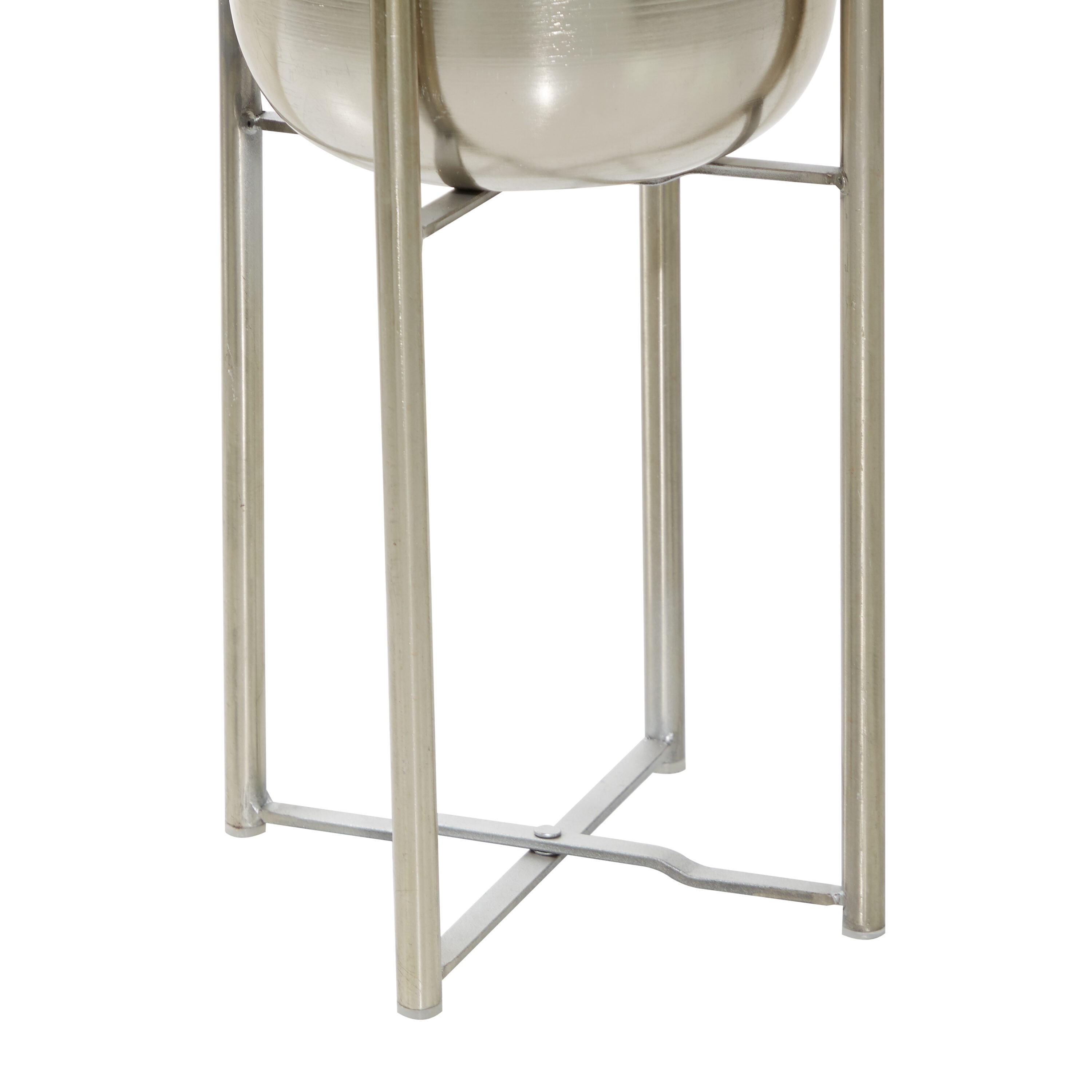 Silver Metal Indoor Outdoor Planter Set with Removable Stand, 19" and 22"