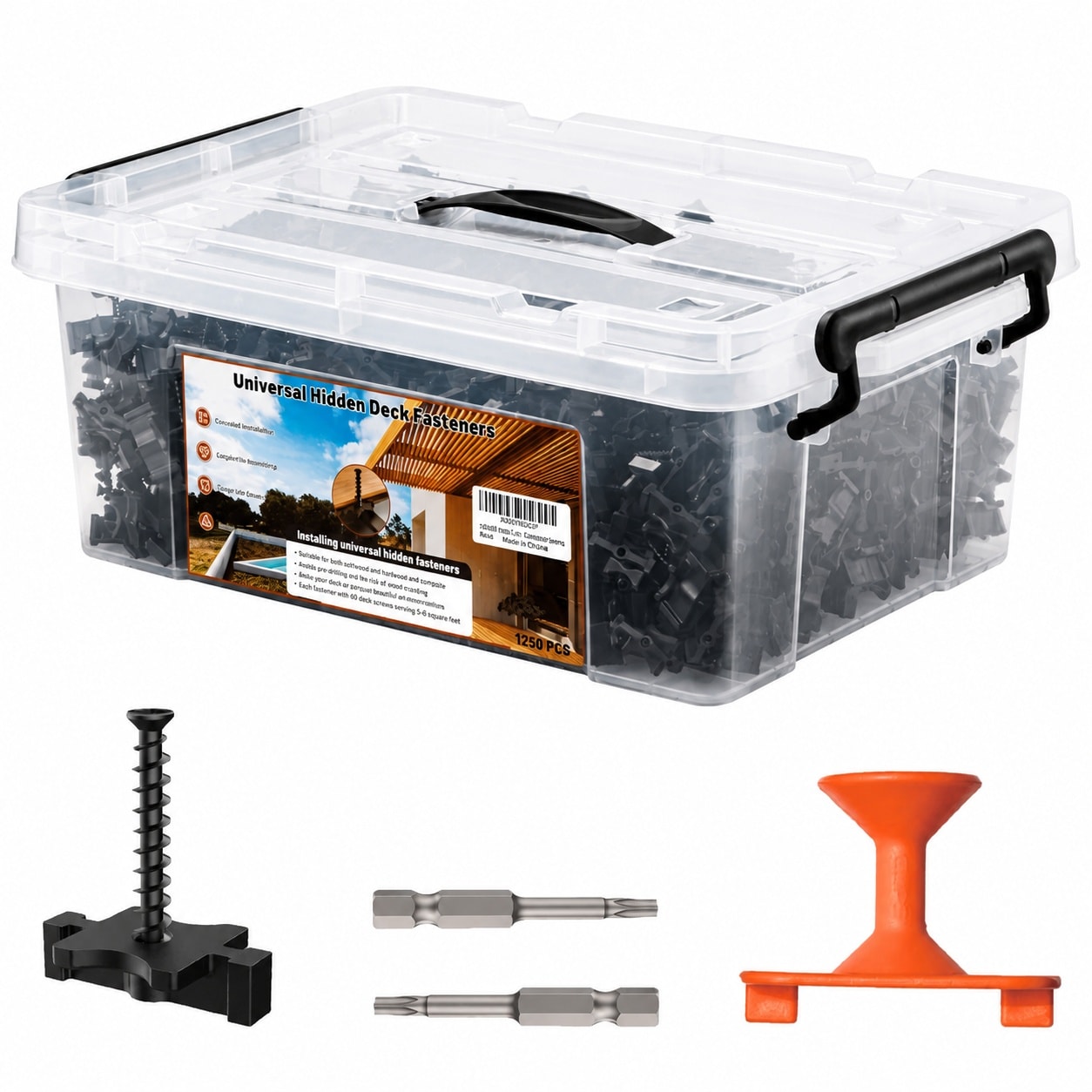 Etokfoks  High Density Polymer Black Corrosion Resistant Hidden Composite Deck Fastener Clips with Metal Screws 1250 Pack