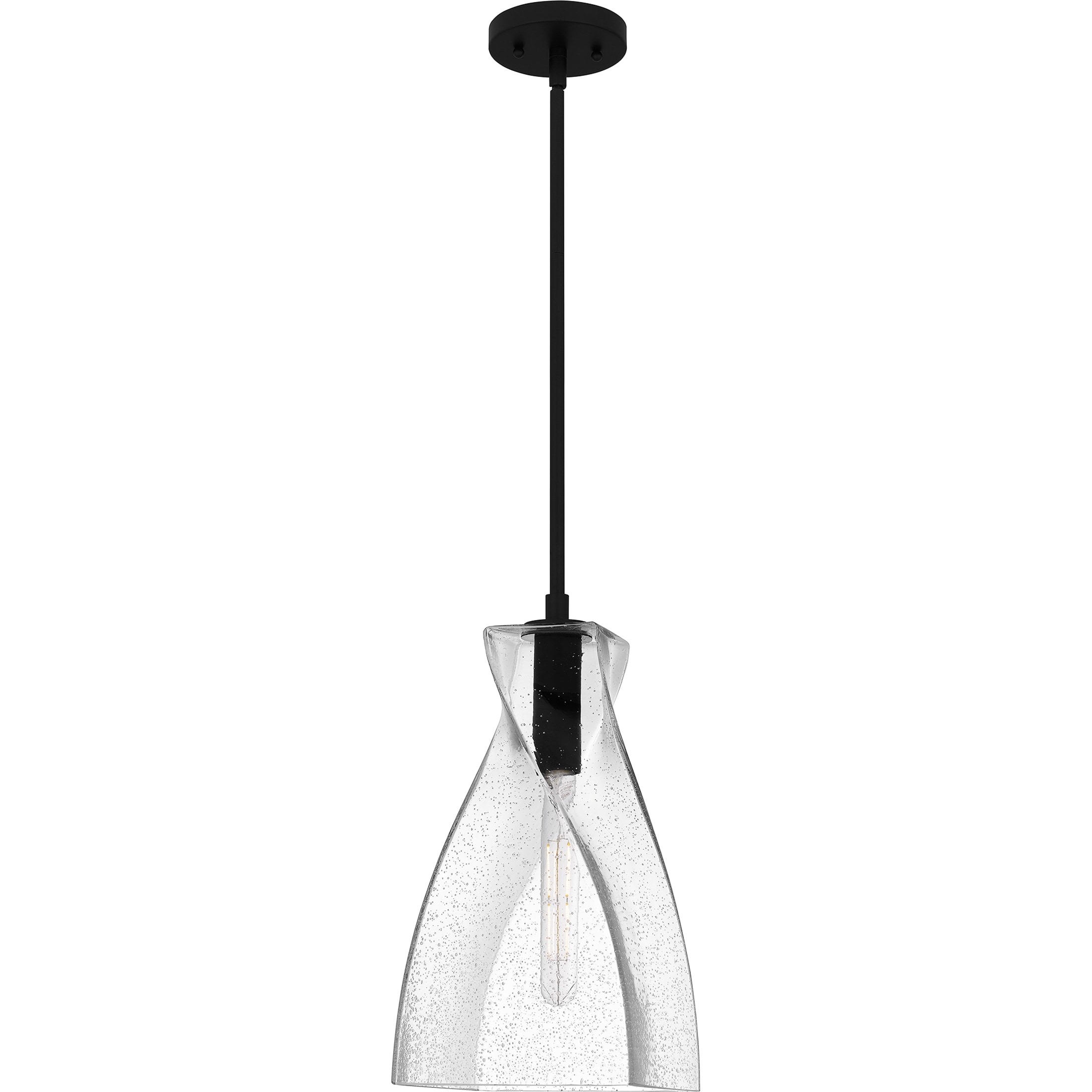 Quoizel STS1508MBK Stetson 1 -Light Matte Black Transitional Seeded glass Geometric Mini Hanging Pendant light