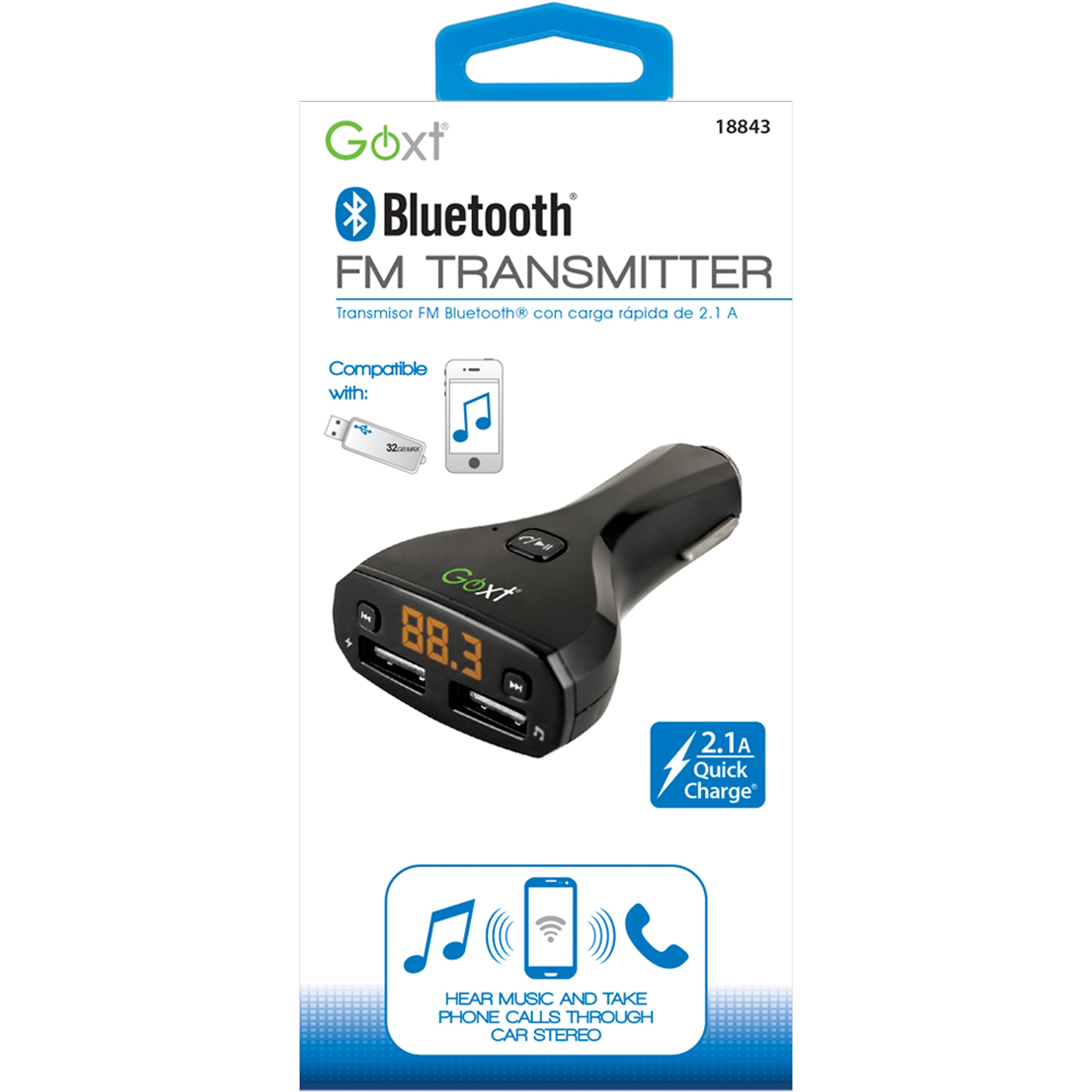 Transmisor Fm Bluetooth Auto 2 Usb Dblue Negro