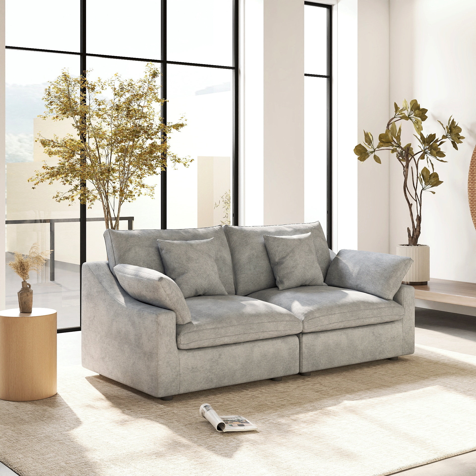 BuotiqHom DH-S2-140LG 83-in Modern Gray Linen 2 -seater Loveseat
