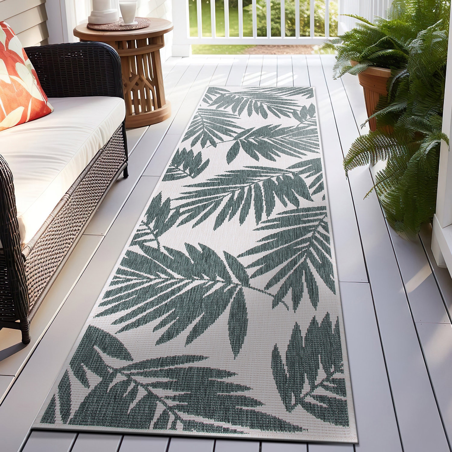 World Rug Gallery 4033GREEN2X7 2 x 7 (ft) Loomed Synthetic Green Rectangular Indoor/Outdoor Floral/Botanical Runner rug