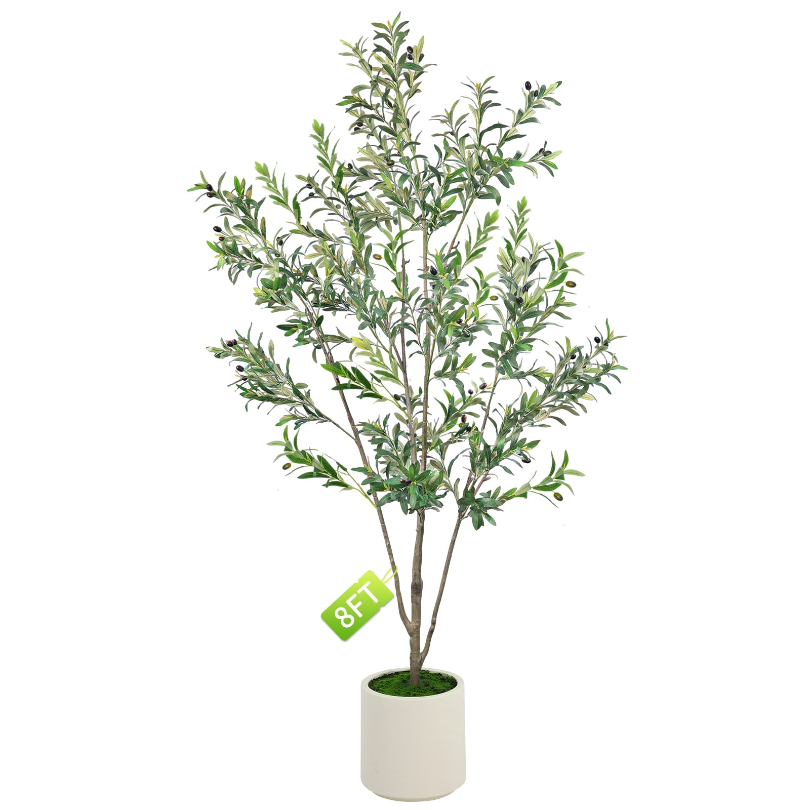 LOVMOR 8 ft. Artificial Olive Tree in White Planter Lifelike Faux Tree with Fruits and Moss for Home Office Decor