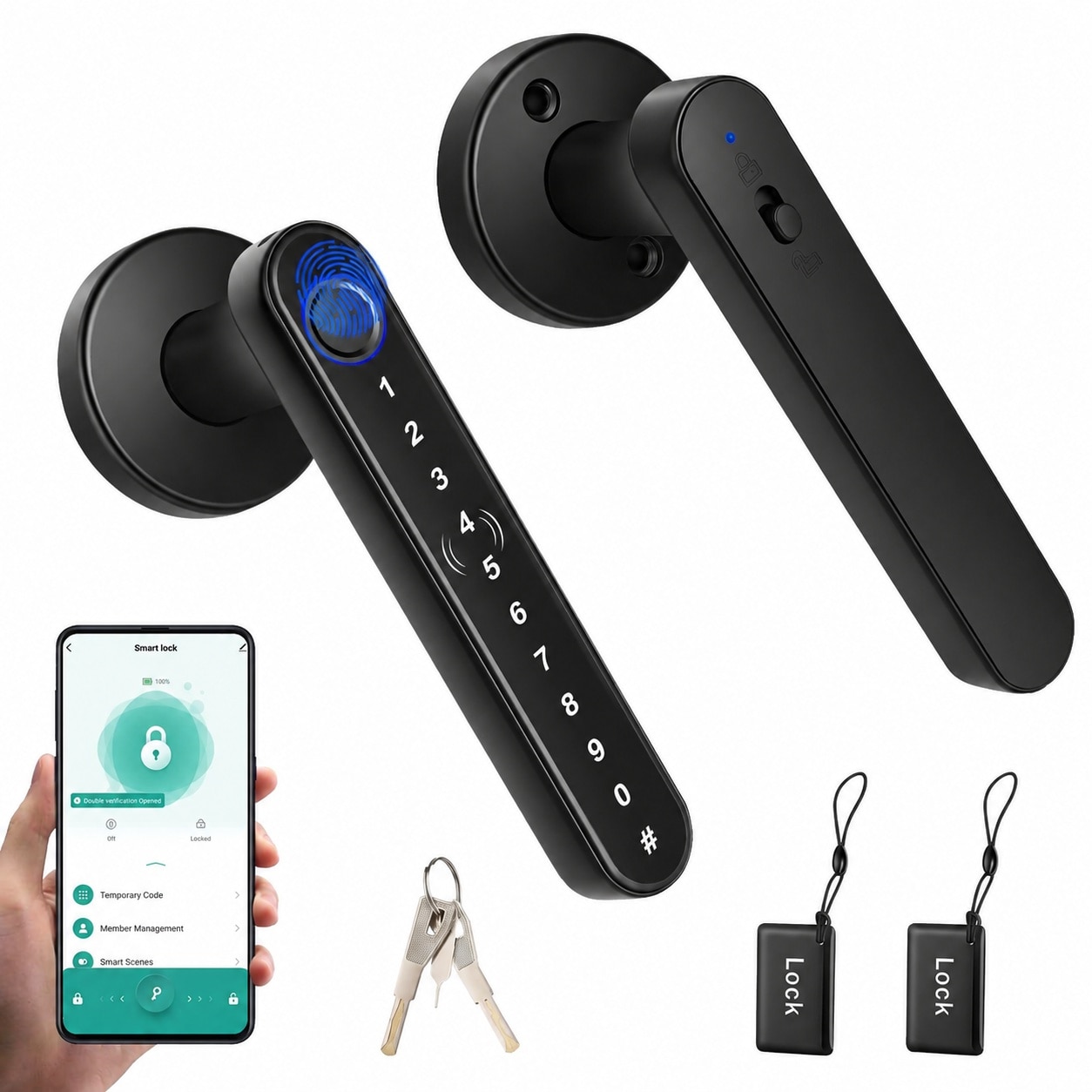 Anqtovp Smart Fingerprint Door Lock with Handle Keyless Entry Code Fingerprint Key Card and App Control for Home Office Hotel Bedroom #LAN0813N251