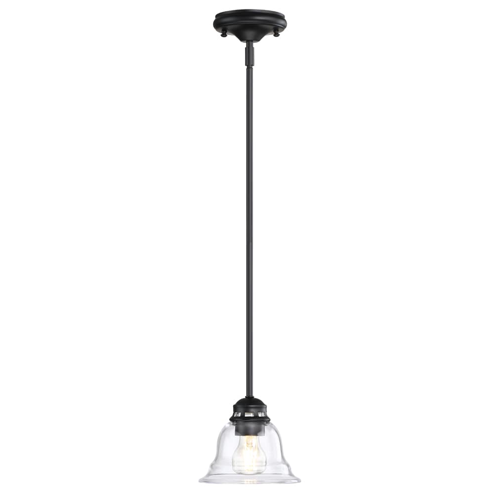 Project Source 27782-BK Fallsbrook 1 -Light Matte black Traditional Clear glass Globe Mini Hanging Pendant light