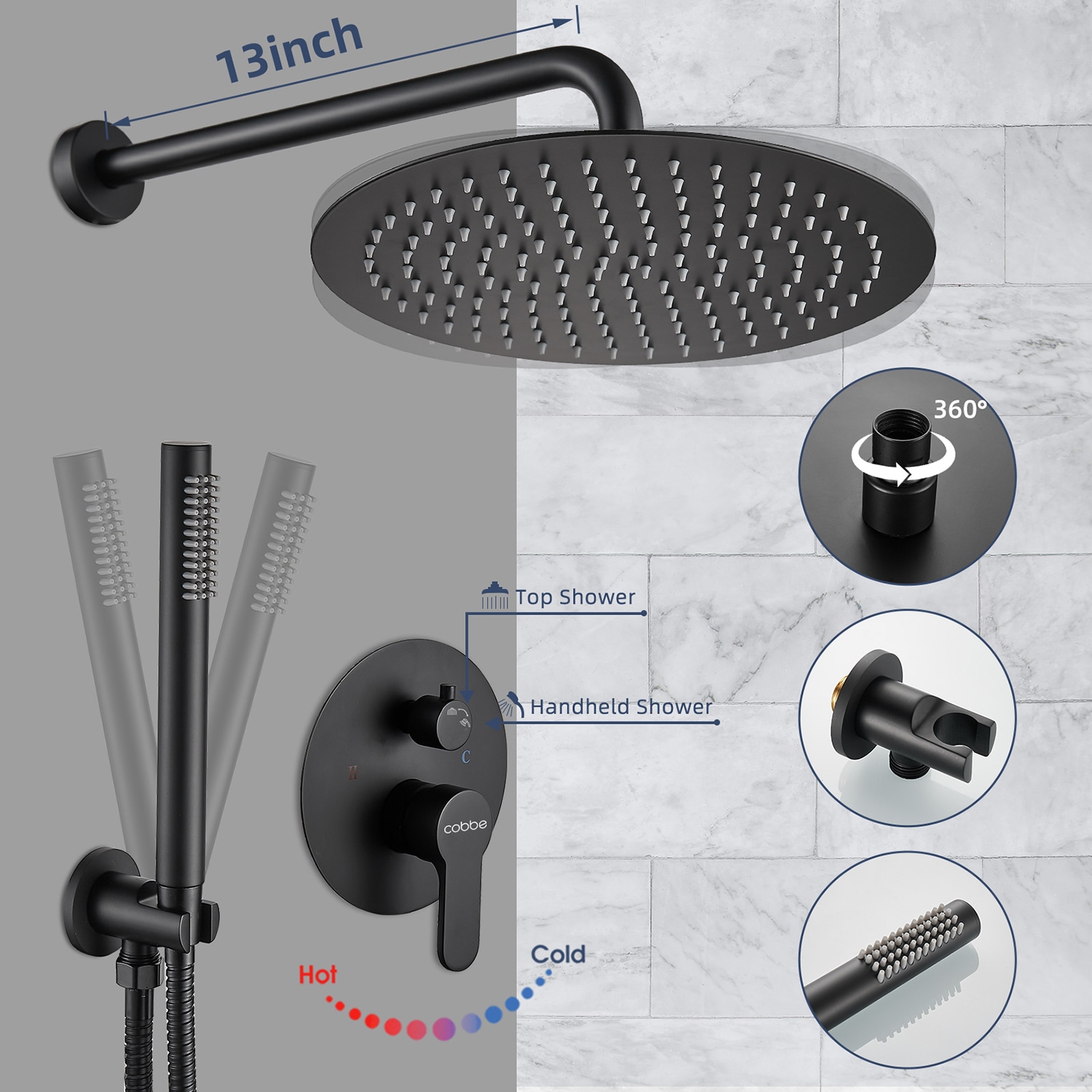 Cobbe LSKRSF0112B Showerhead-Bar-Panels - View #3