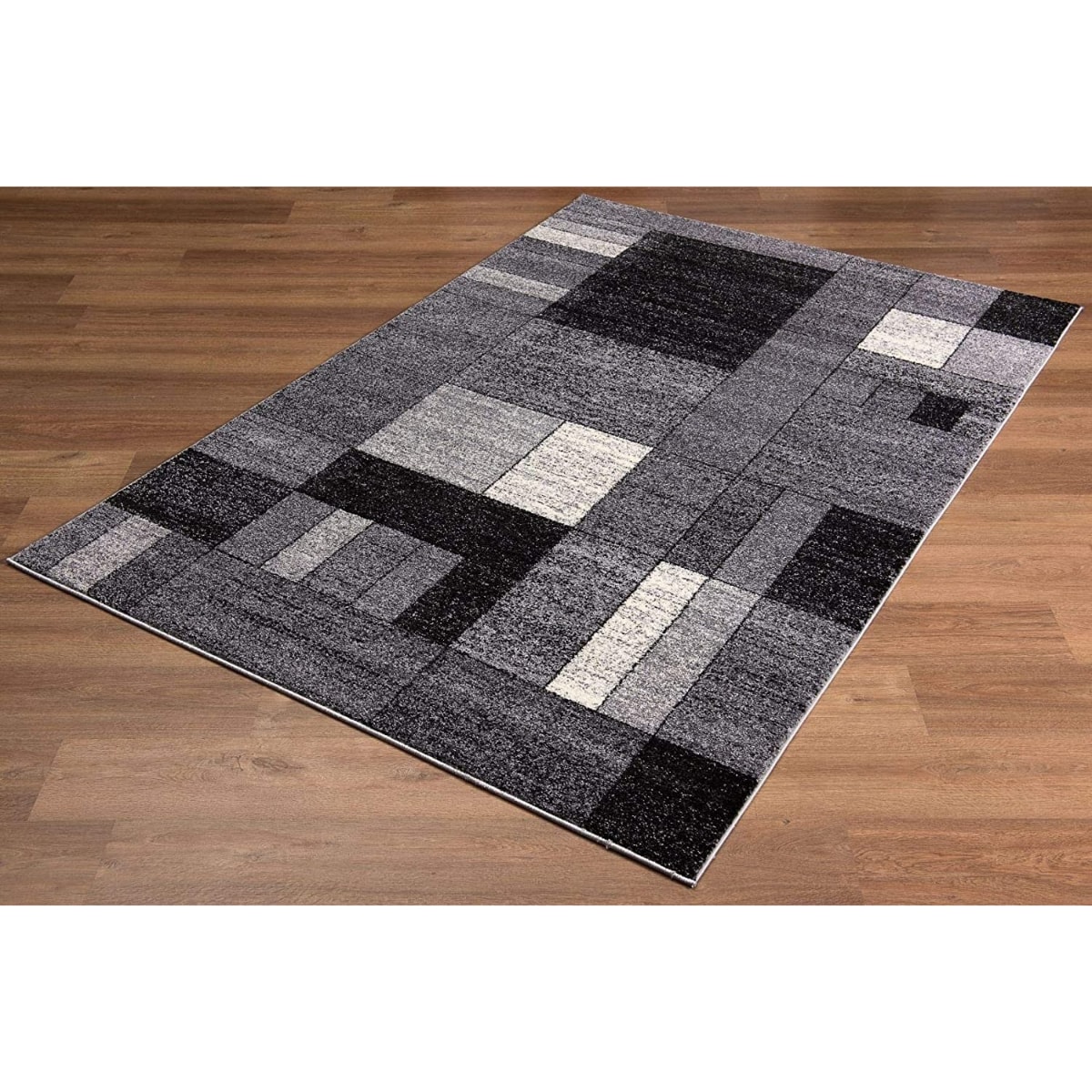 HomeRoots 4000390356 7 x 9 (ft) Polyester Grey Rectangular Indoor Geometric Area rug