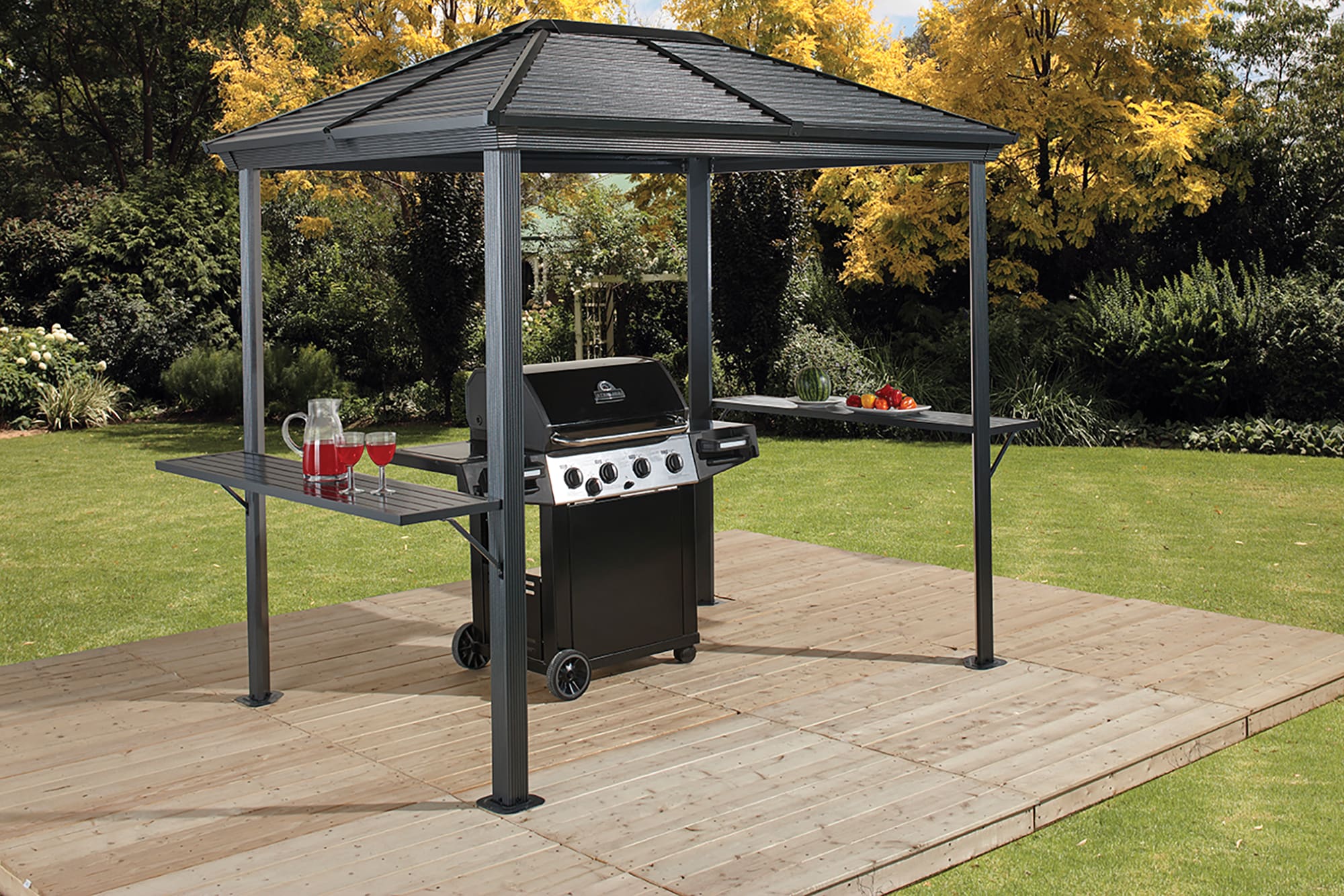 Gray 7 Ft. x 5.5 Ft. Metal Grill Gazebo with Fabric Roof