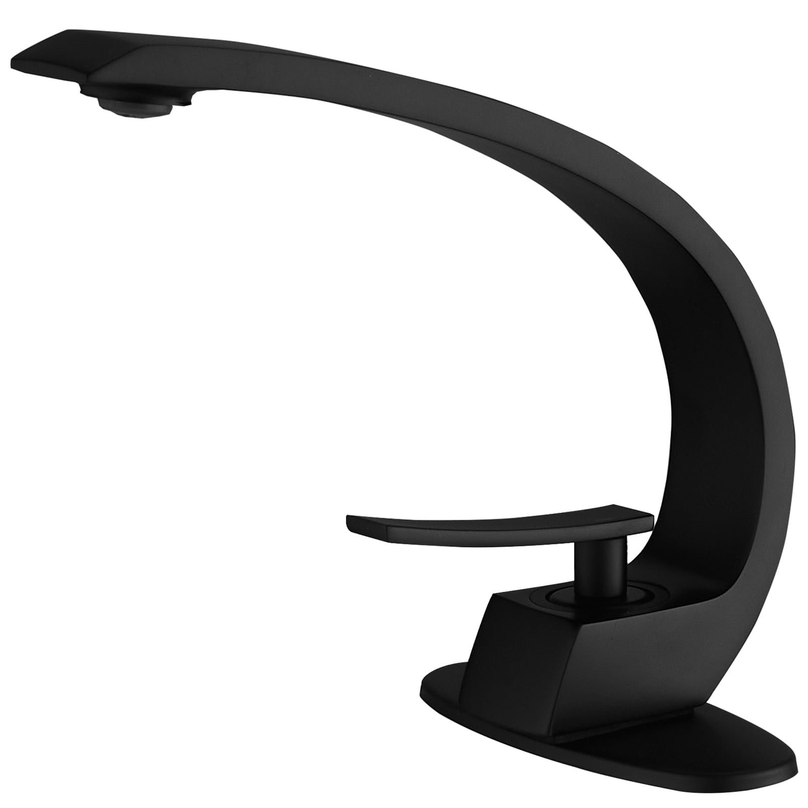 BWE A-96019-BLACK Matte Black Single hole 1-handle WaterSense High-arc Commercial/Residential Handle Bathroom Sink Faucet with Deck Plate