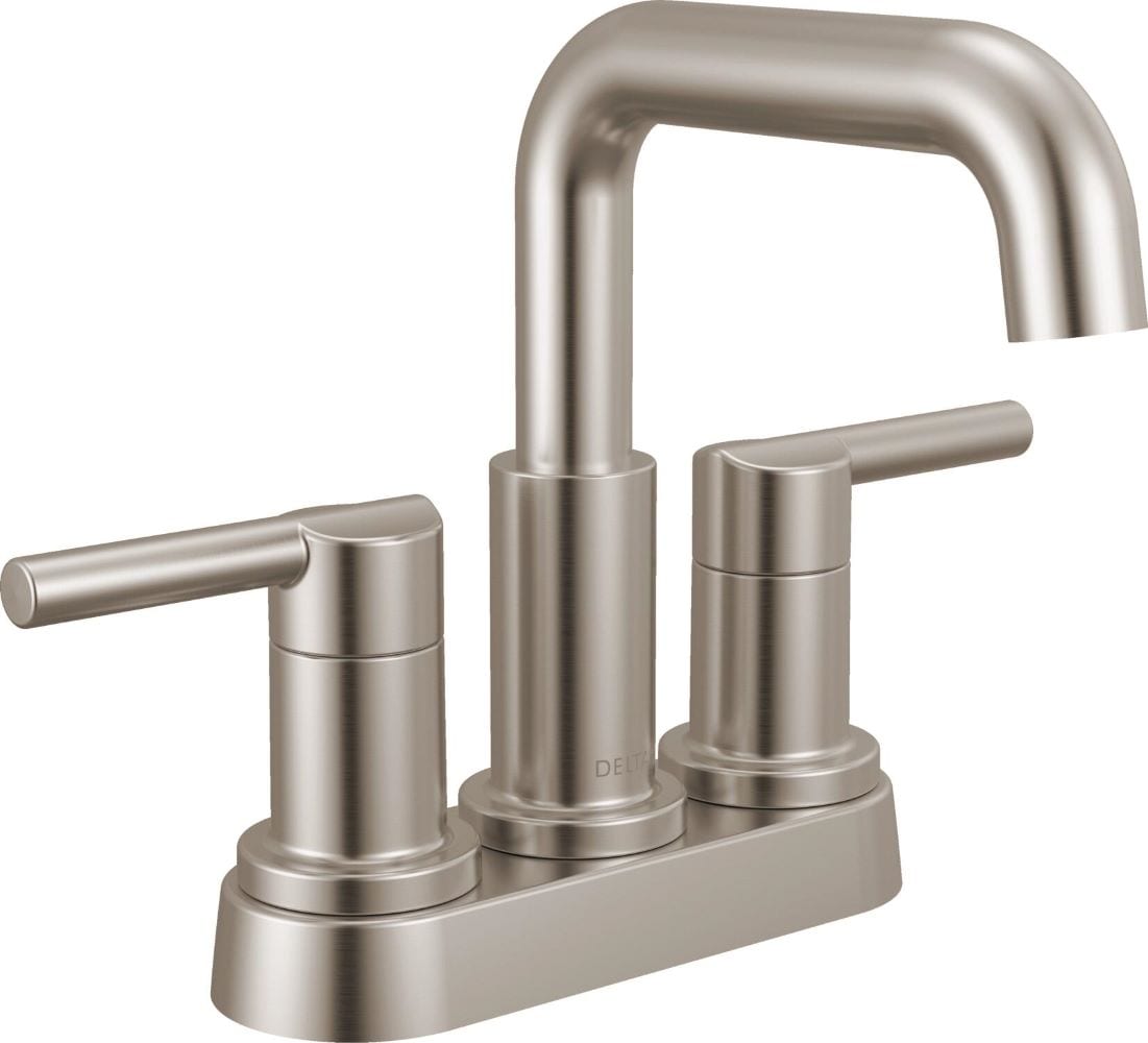 Delta 25849LF-SS Nicoli Stainless 4-in centerset 2-handle WaterSense Mid-arc Residential Handle Bathroom Sink Faucet with Drain