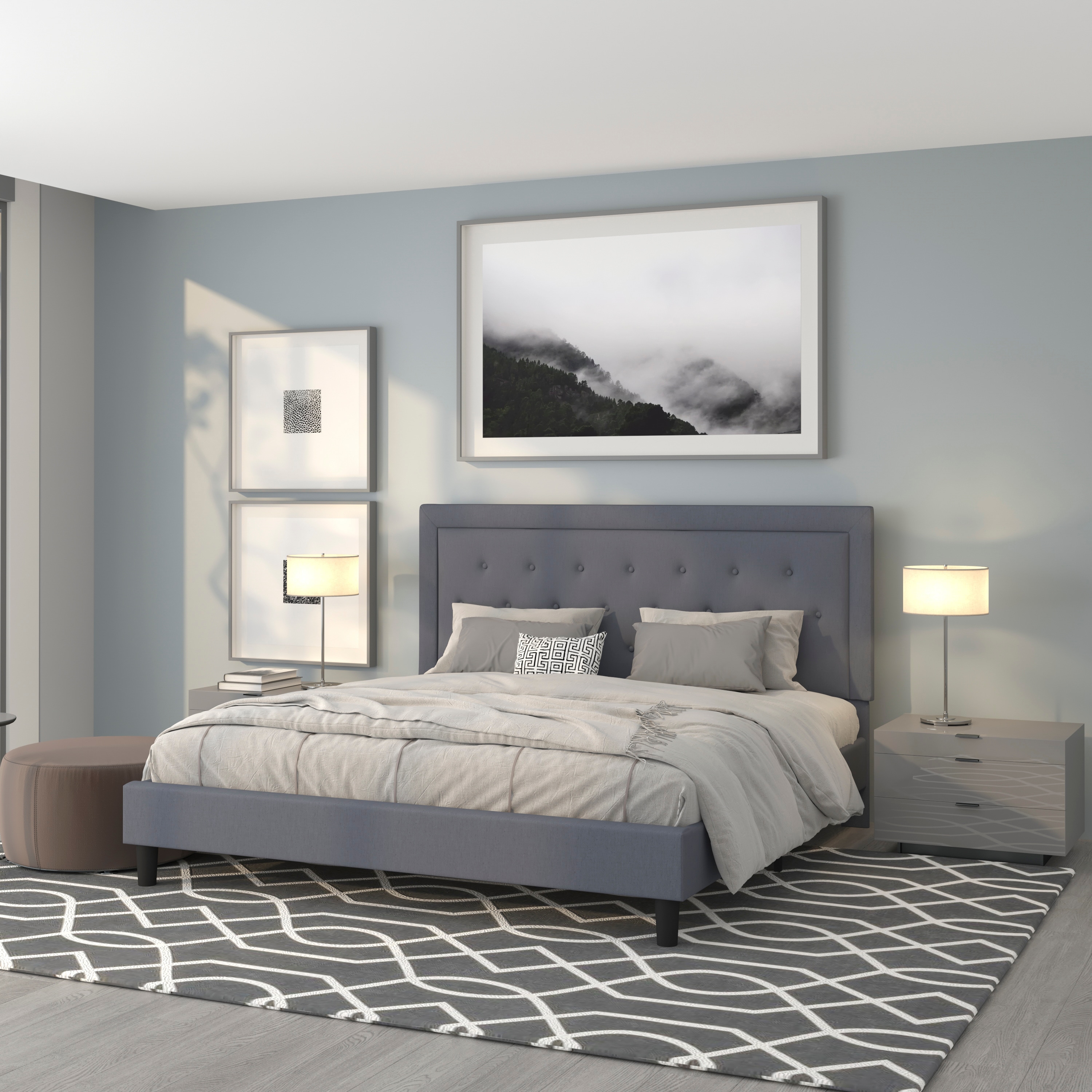 Flash Furniture 889142227366 Roxbury Light Gray King Upholstered Platform Bed