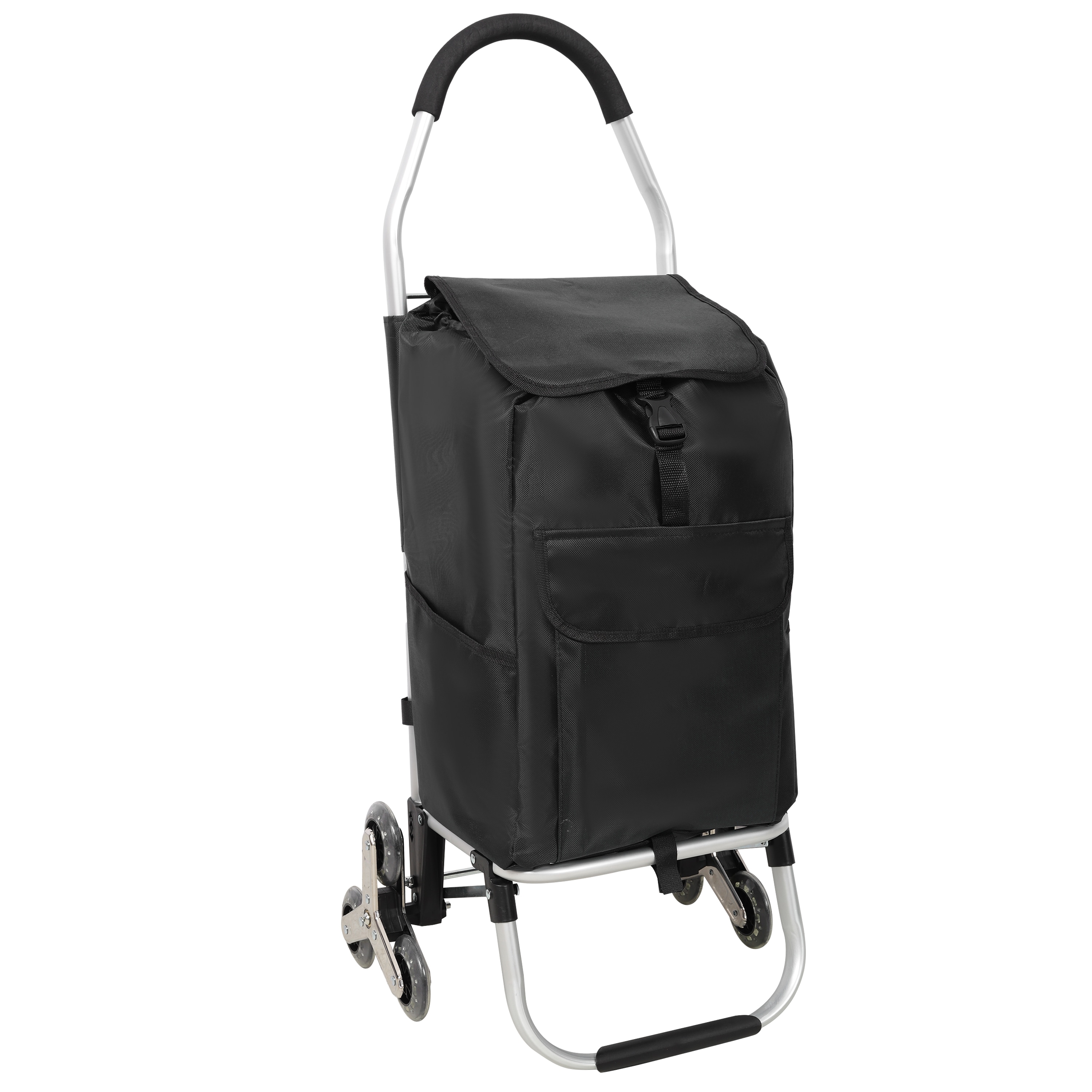 Bayfeve - Aluminum Stair Climbing Foldable Shopping Cart with 88-lb Capacity and 40L Black Remova...