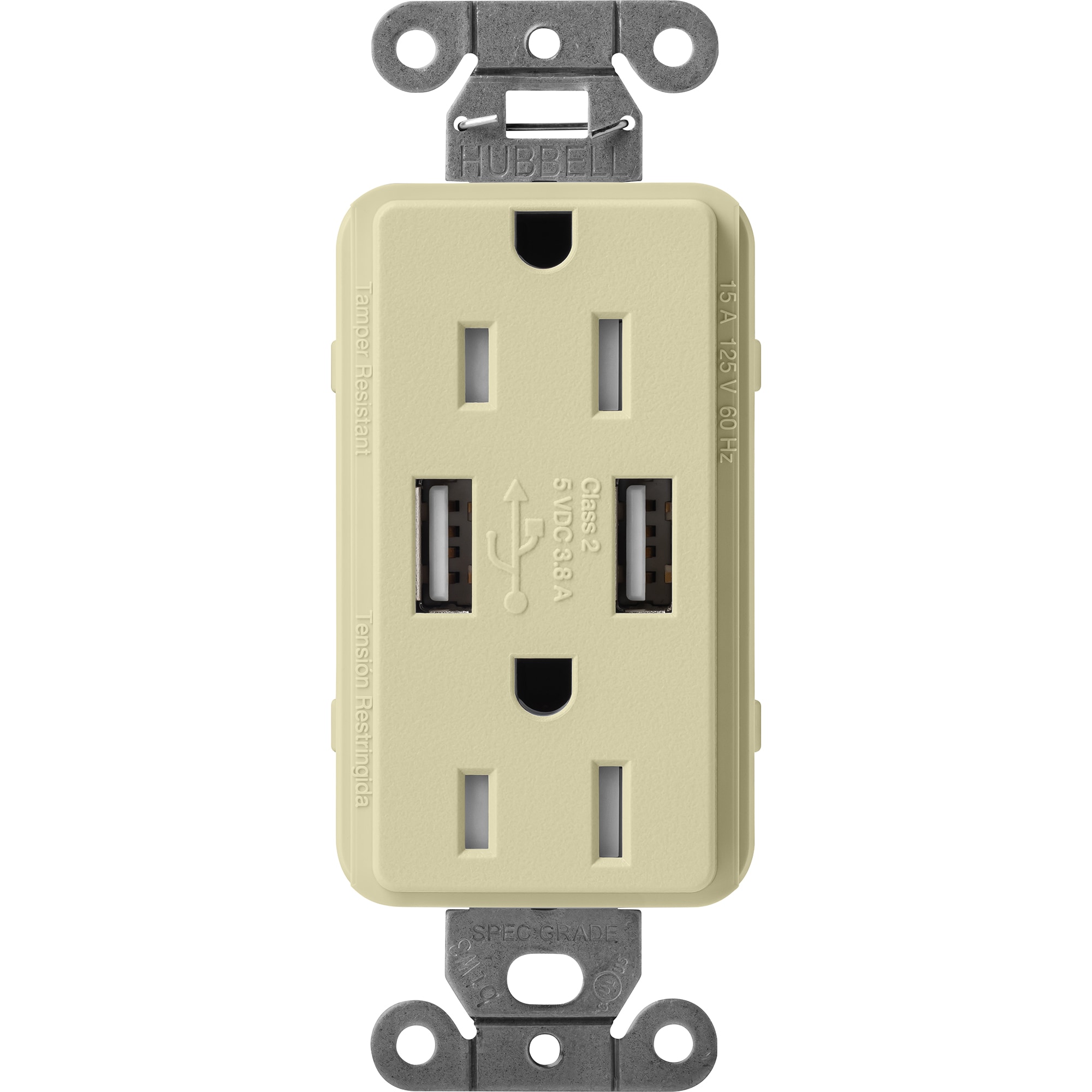 Lutron SCR-15-UBTR-SA Claro 15 -Amp 125-volt Tamper Resistant Residential Decorator USB outlet Dual Type A , Sage