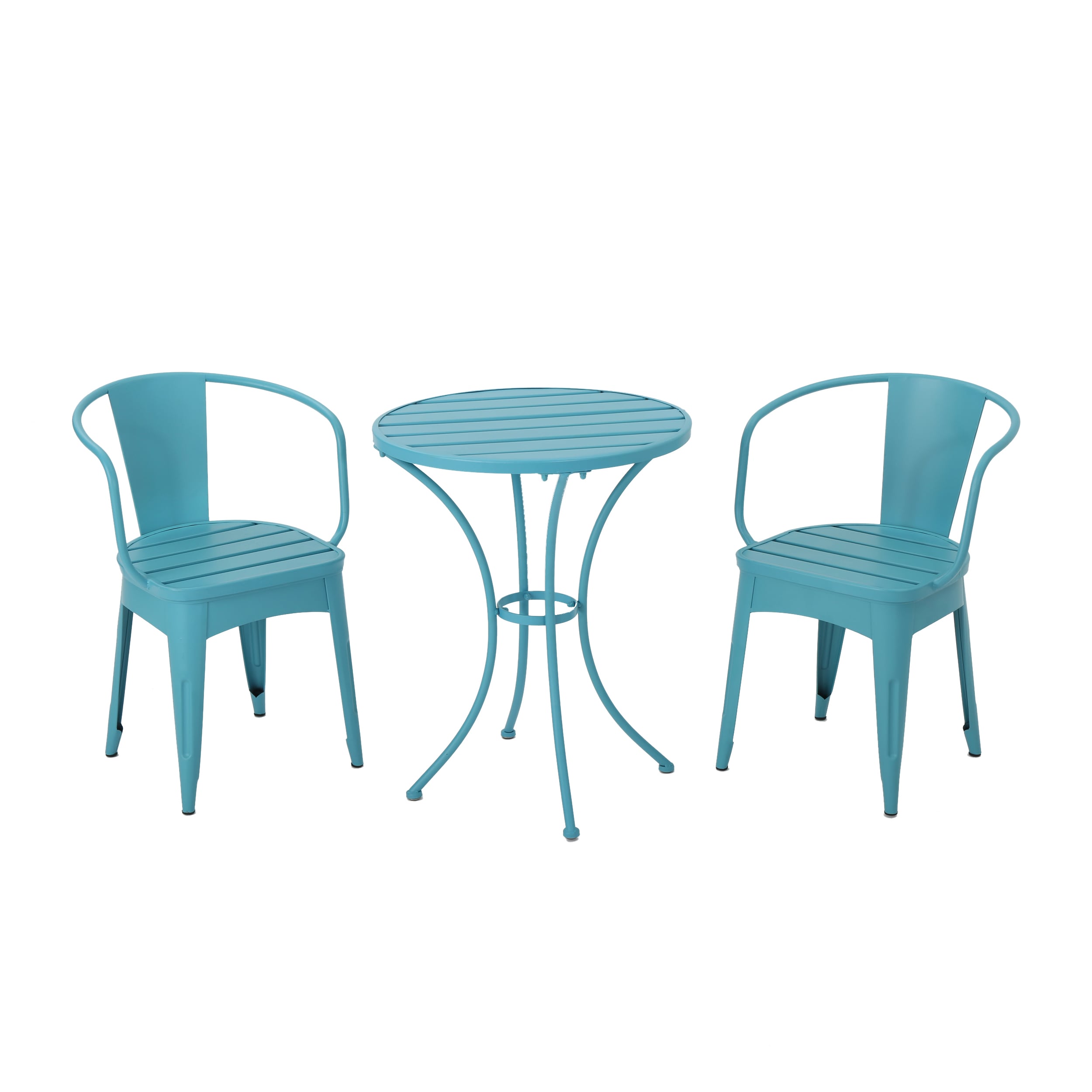 AHIOU HOME ZAAHG-56558MCB3P Berkeley 3 -Piece Blue Bistro Patio Dining Set Steel Round Table with 2 Stationary Chairs