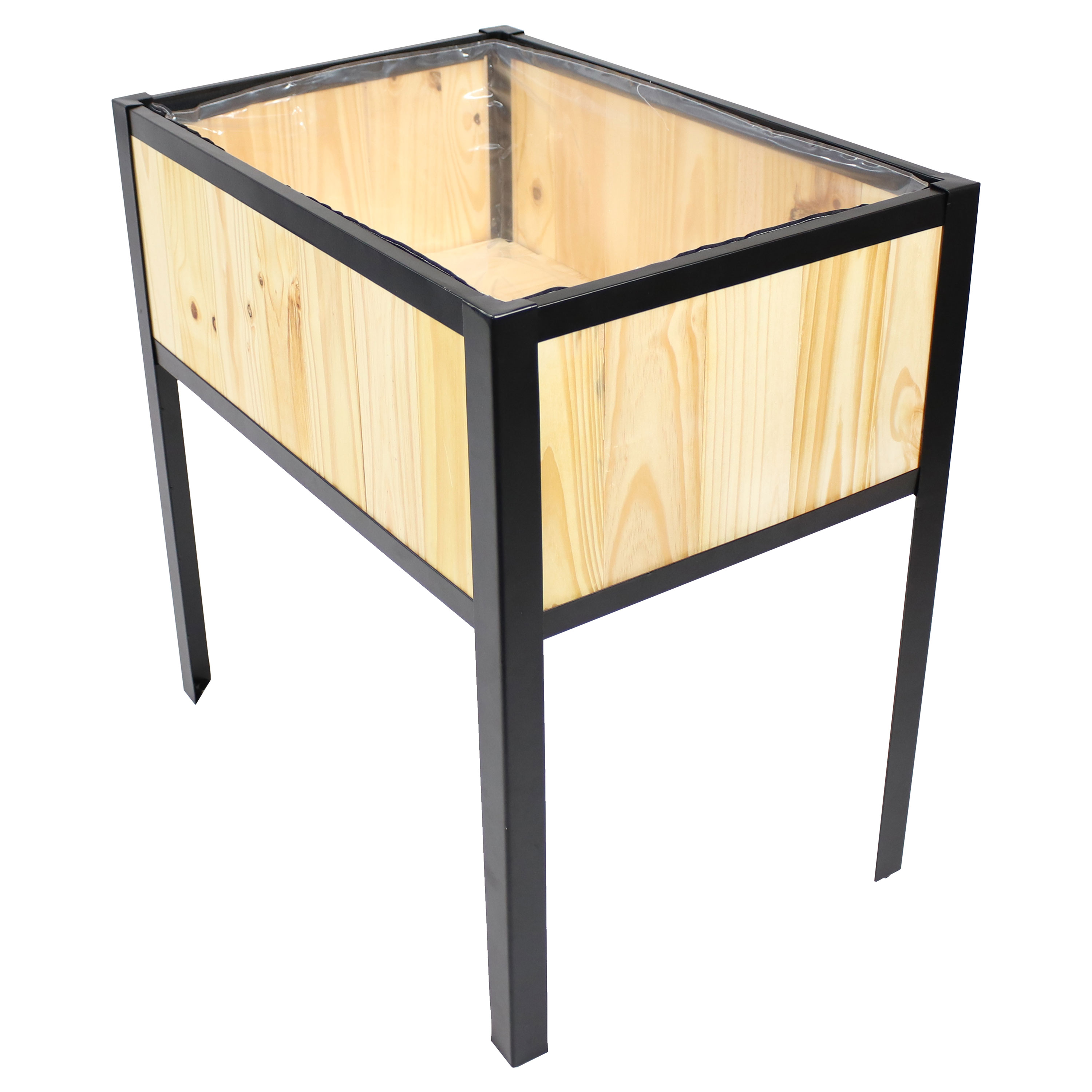 Natural Acacia Wood and Steel Raised Garden Bed with Removable Planter Bag