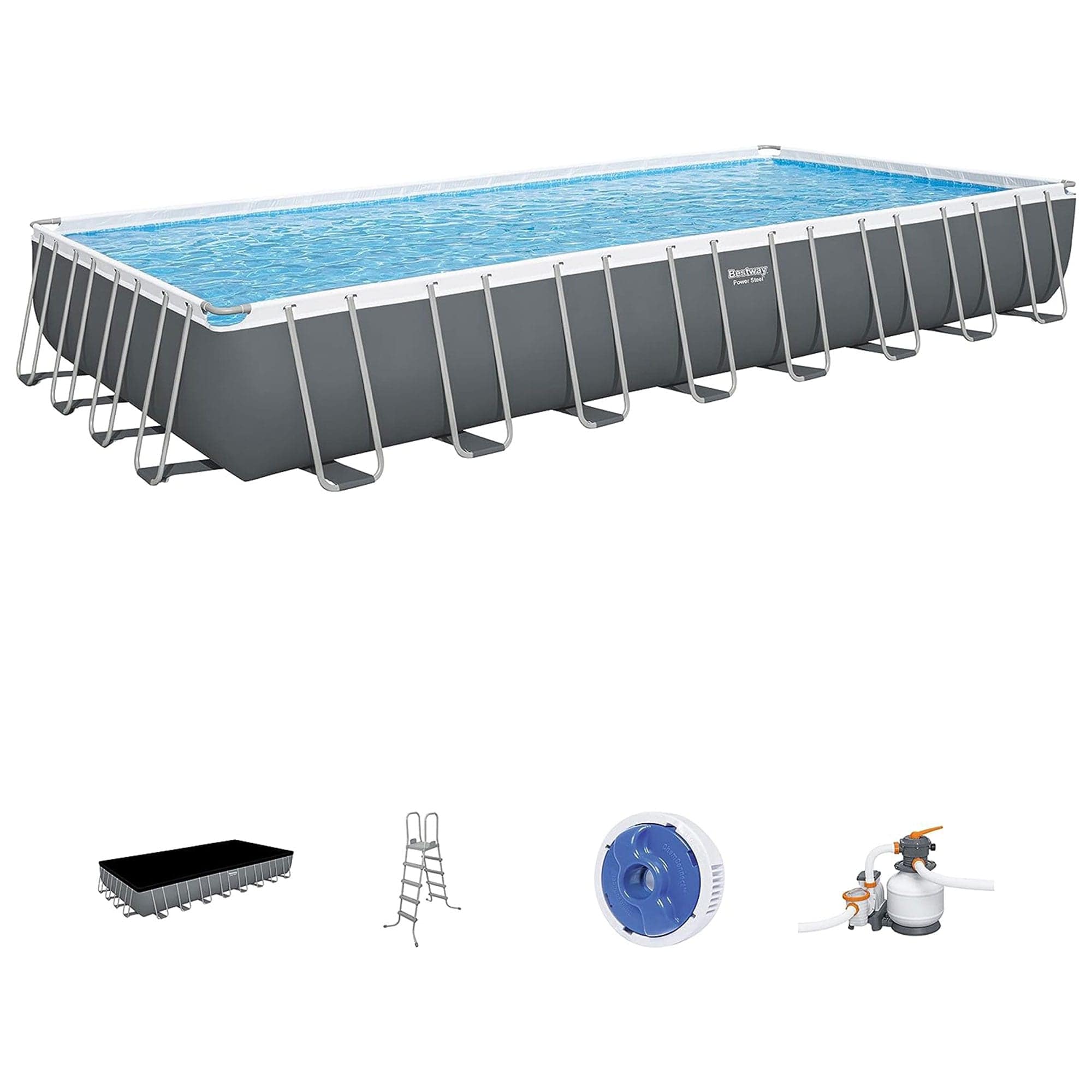 Bestway 74871 31-ft x 16-ft x 52-in Metal frame Rectangle Above-Ground Pool with Filter Pump with Ground Cloth with Pool Cover with Ladder