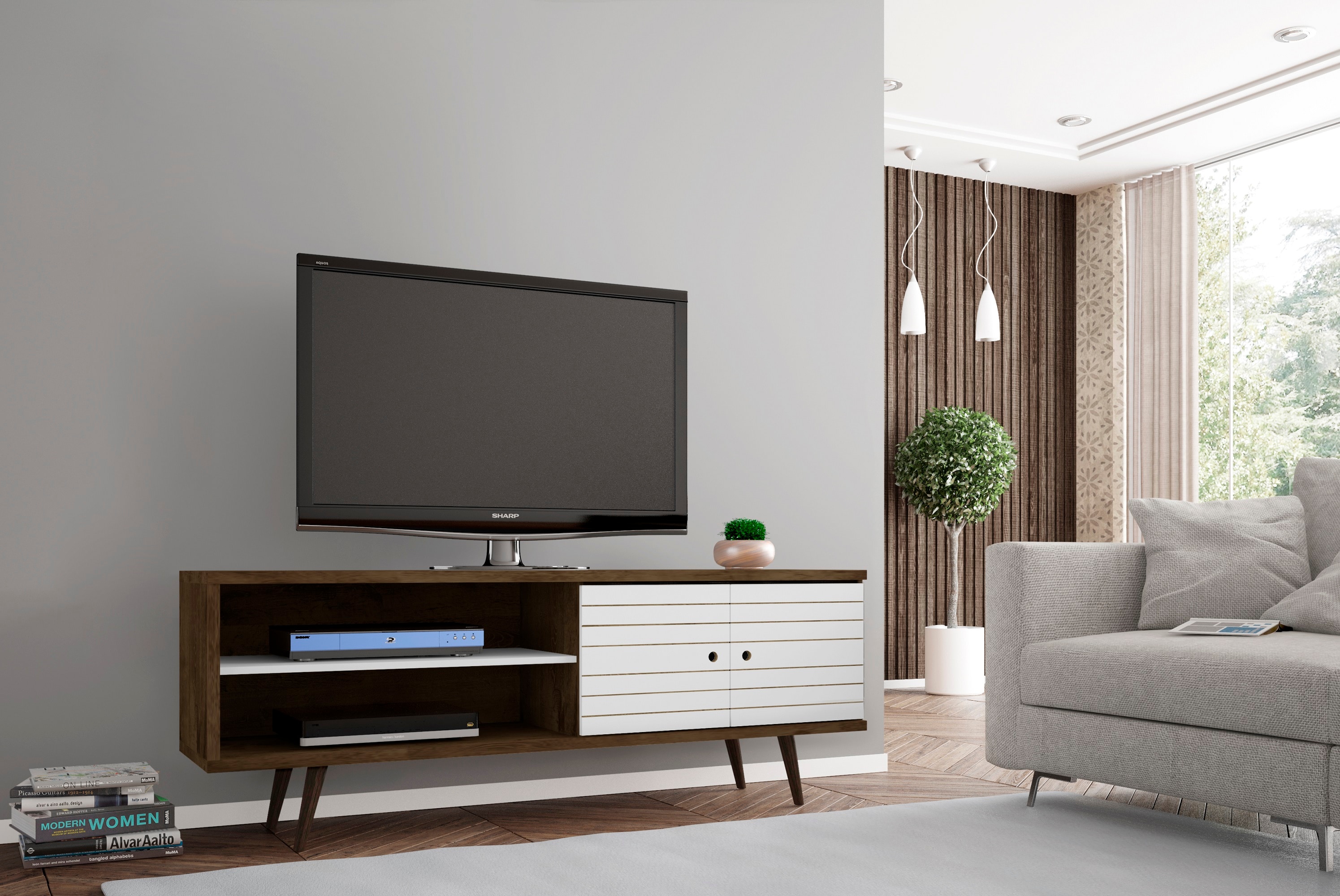 Manhattan Comfort 201AMC96 Liberty Modern/Contemporary Rustic Brown and White TV stand ( Accommodates TVs up to 60-in )