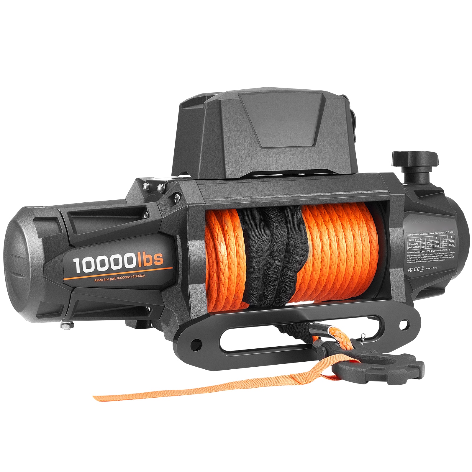 GIVIMO 10000-lb 12V DC Truck Electric Winch with 90-ft Synthetic Rope Wireless and Wired Remote IP67 for SUV Jeep Off-Road