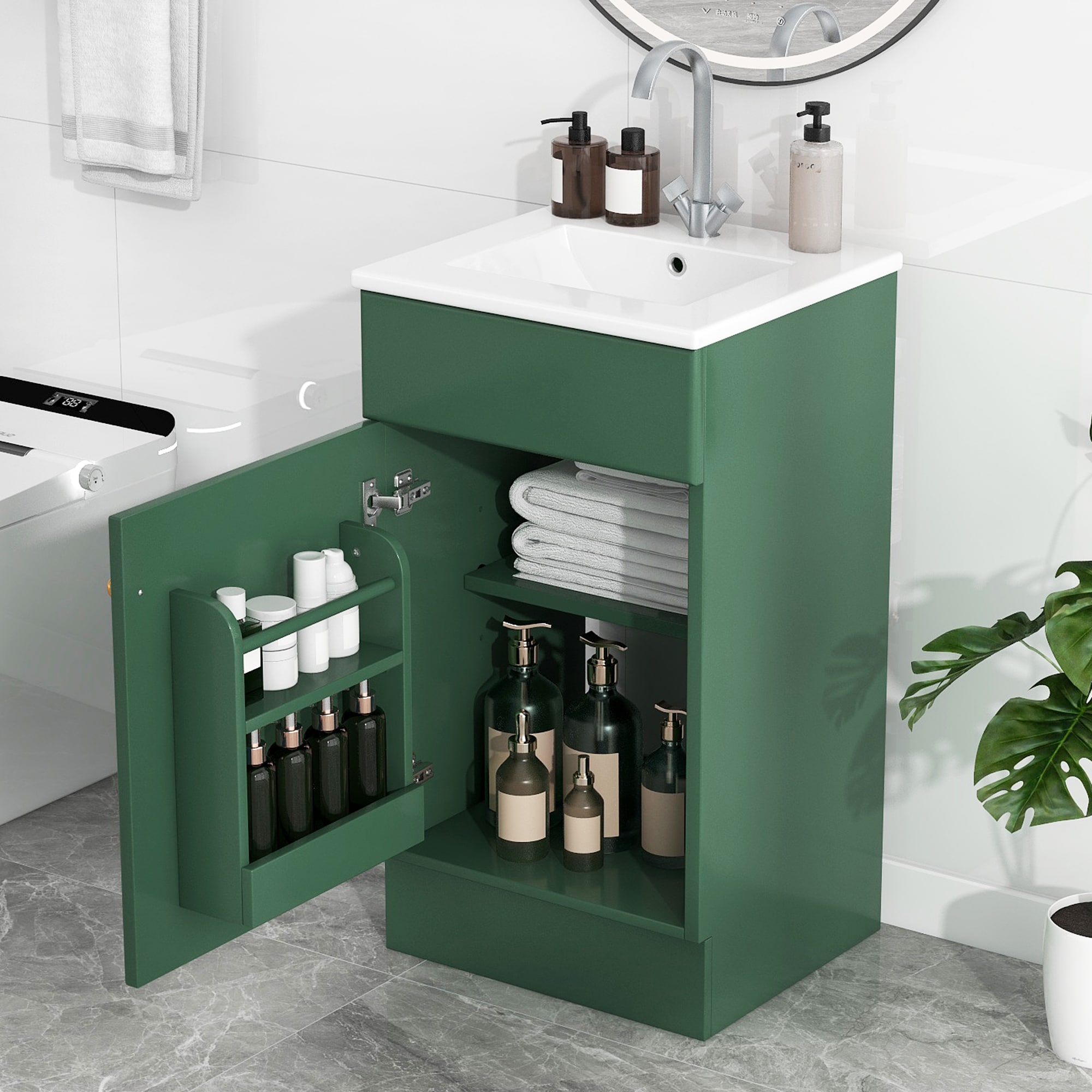 LOVMOR SF-WO-N759P237932F Bathroom Vanity with Sink Vanity Cabinet with Door Shelf and Adjustable Shelf Green