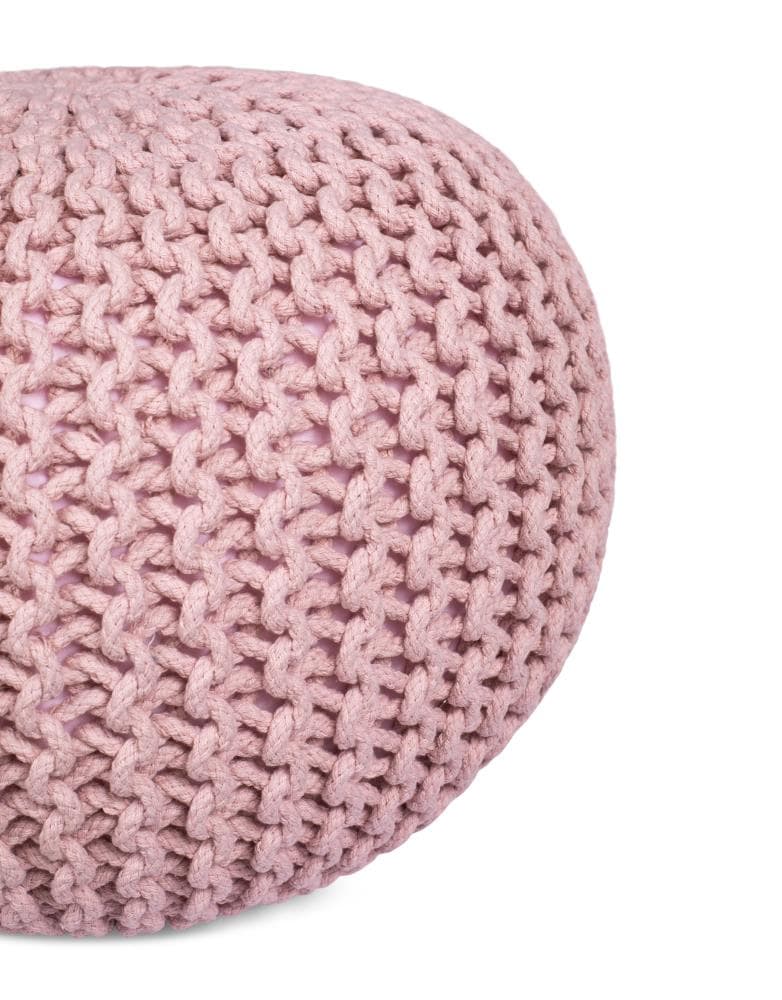 Dusty Rose Cotton Braided Round Pouf Ottoman